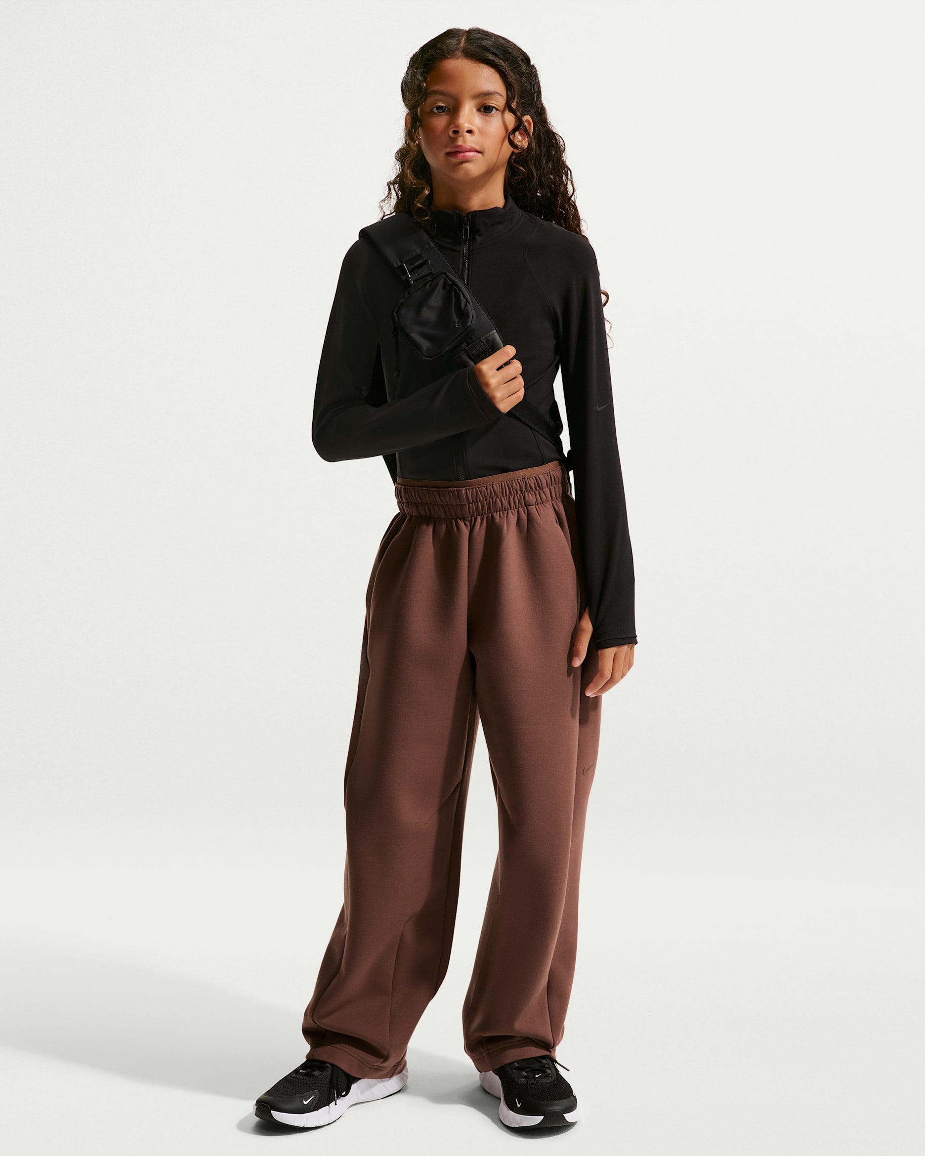Pants de tejido Knit de tiro alto Therma-FIT para niña Nike Mavn - Marrón fauna/Negro/Marrón fauna