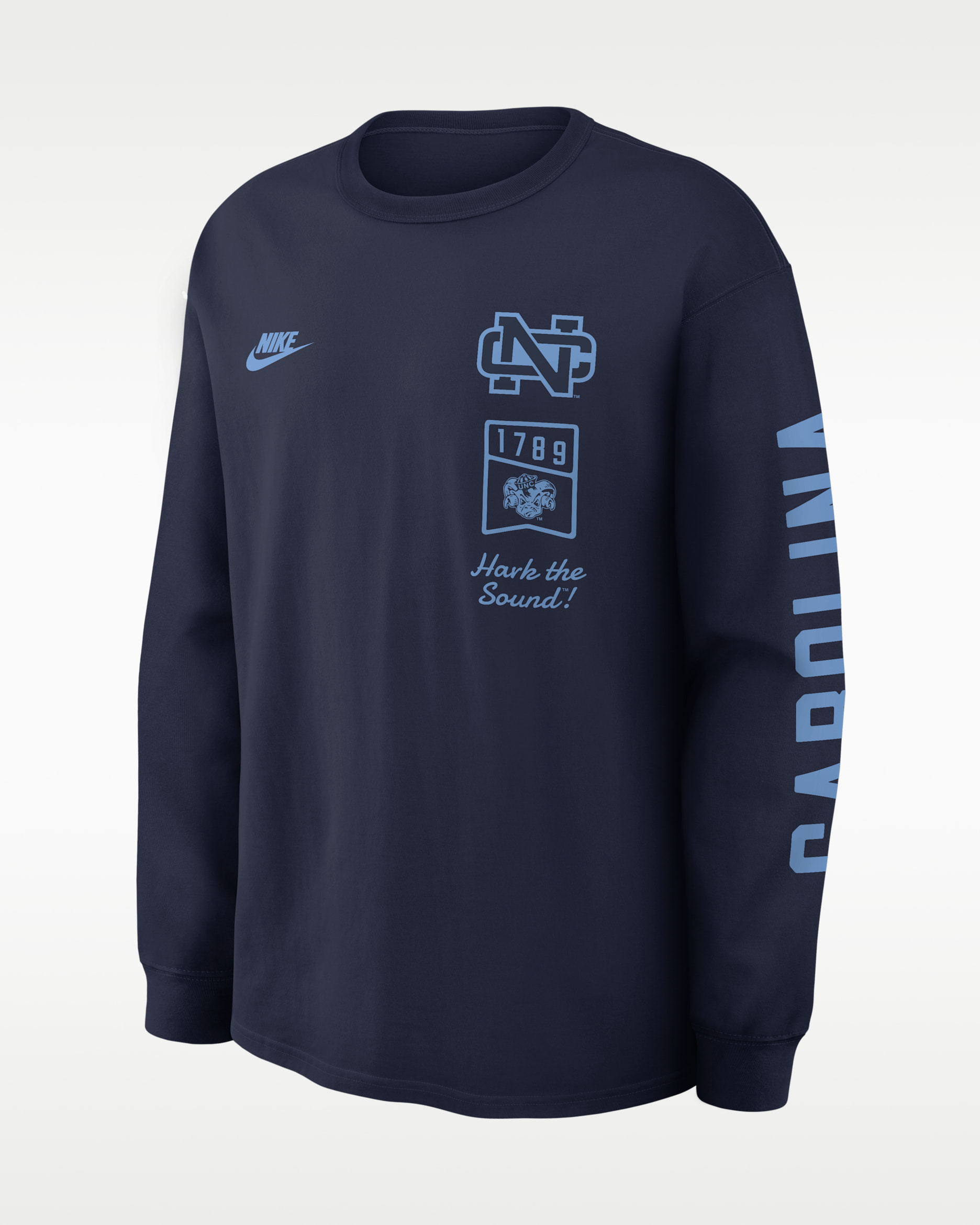 Playera universitaria Nike de manga larga para hombre North Carolina Legacy - Azul marino