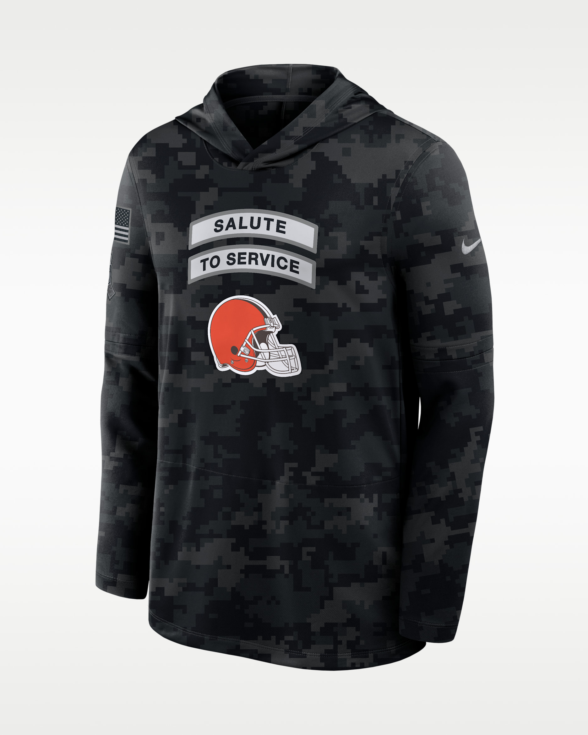 Cleveland Browns Salute to Service Sideline Men's Nike Dri-FIT NFL Long-Sleeve Hooded Top - Black/Black
