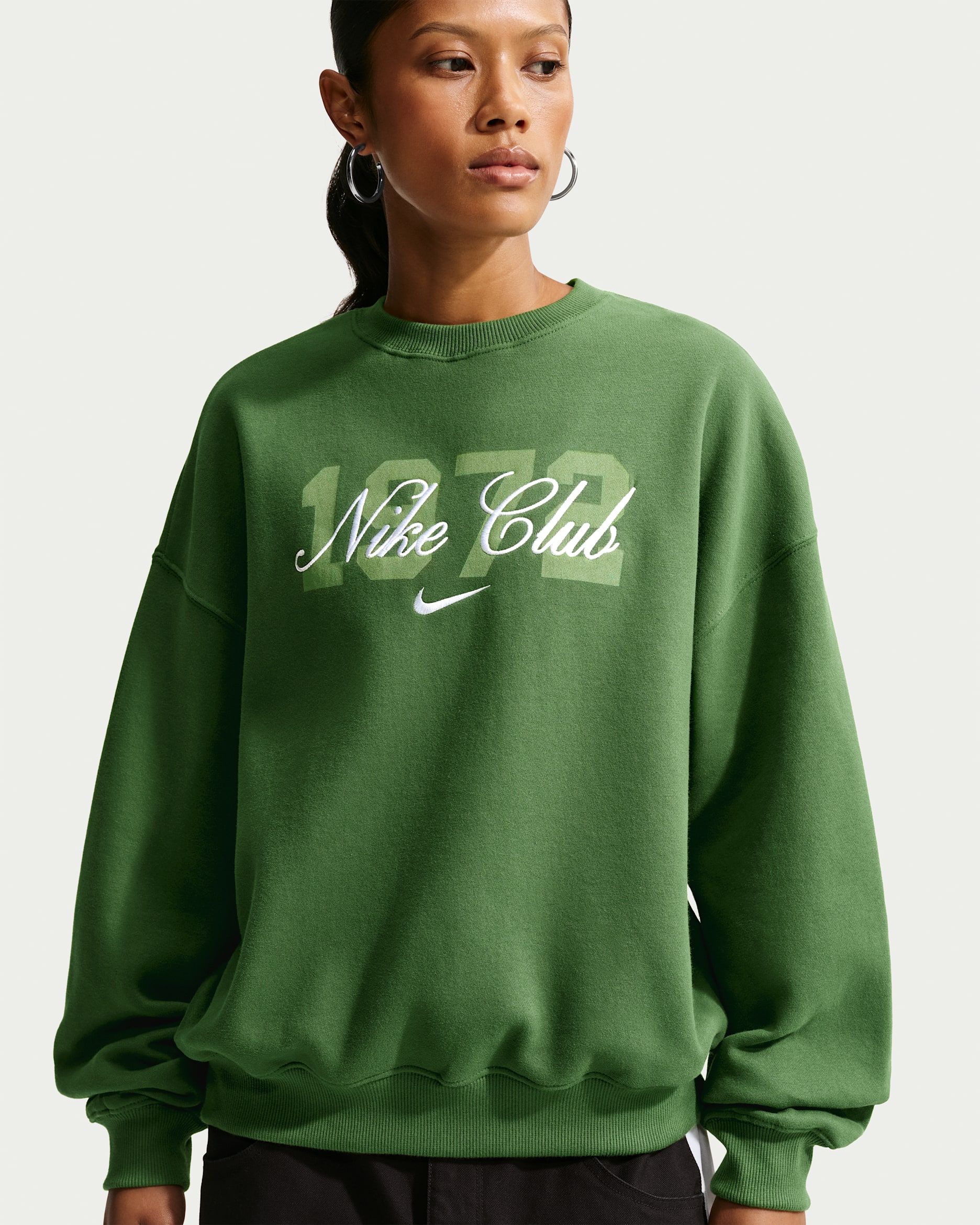 Maglia a girocollo oversize Nike Studio Fleece Medium Weight – Donna - Forest Green