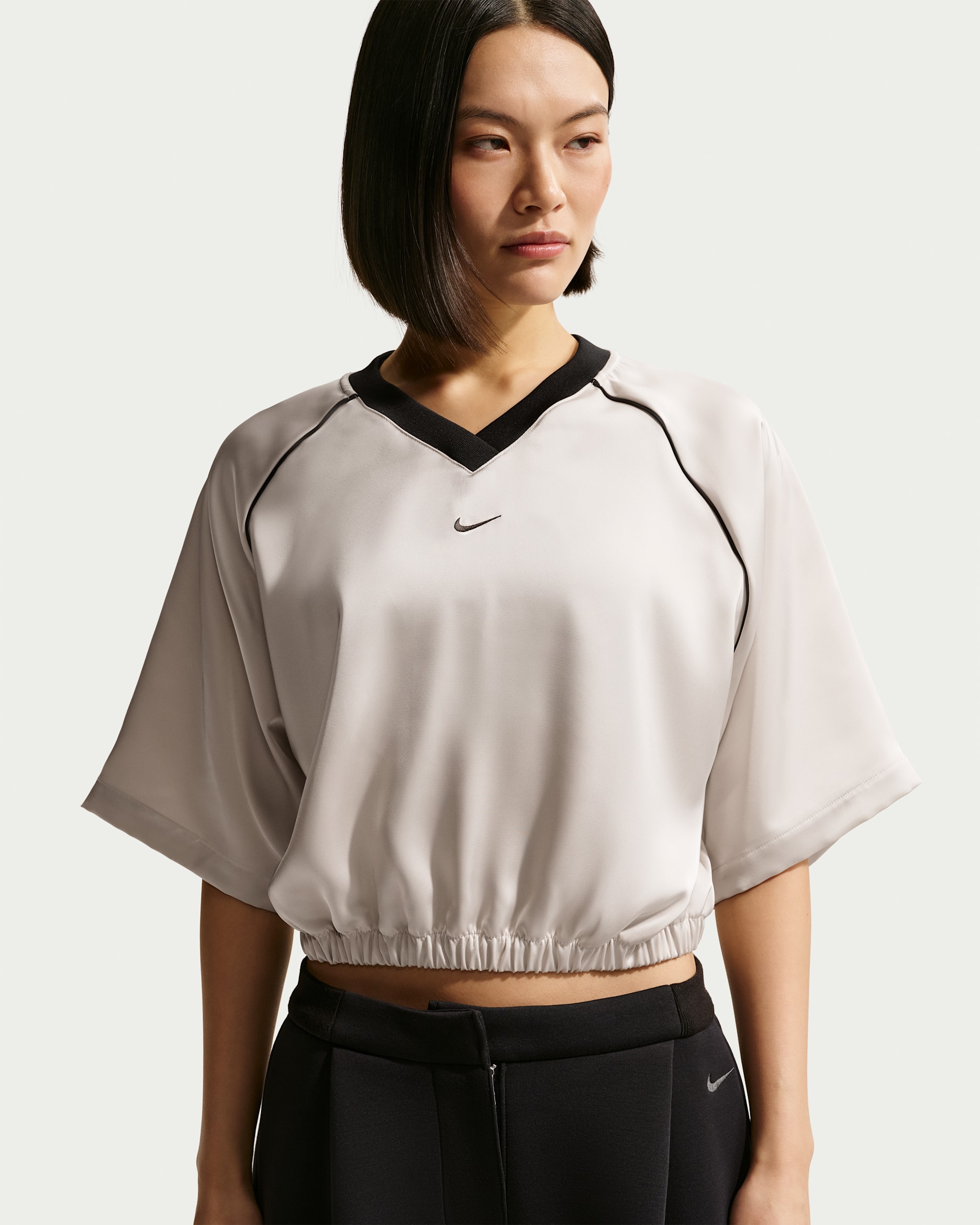 Nike Sportswear Women's Oversized Satin Top - Light Bone/Black