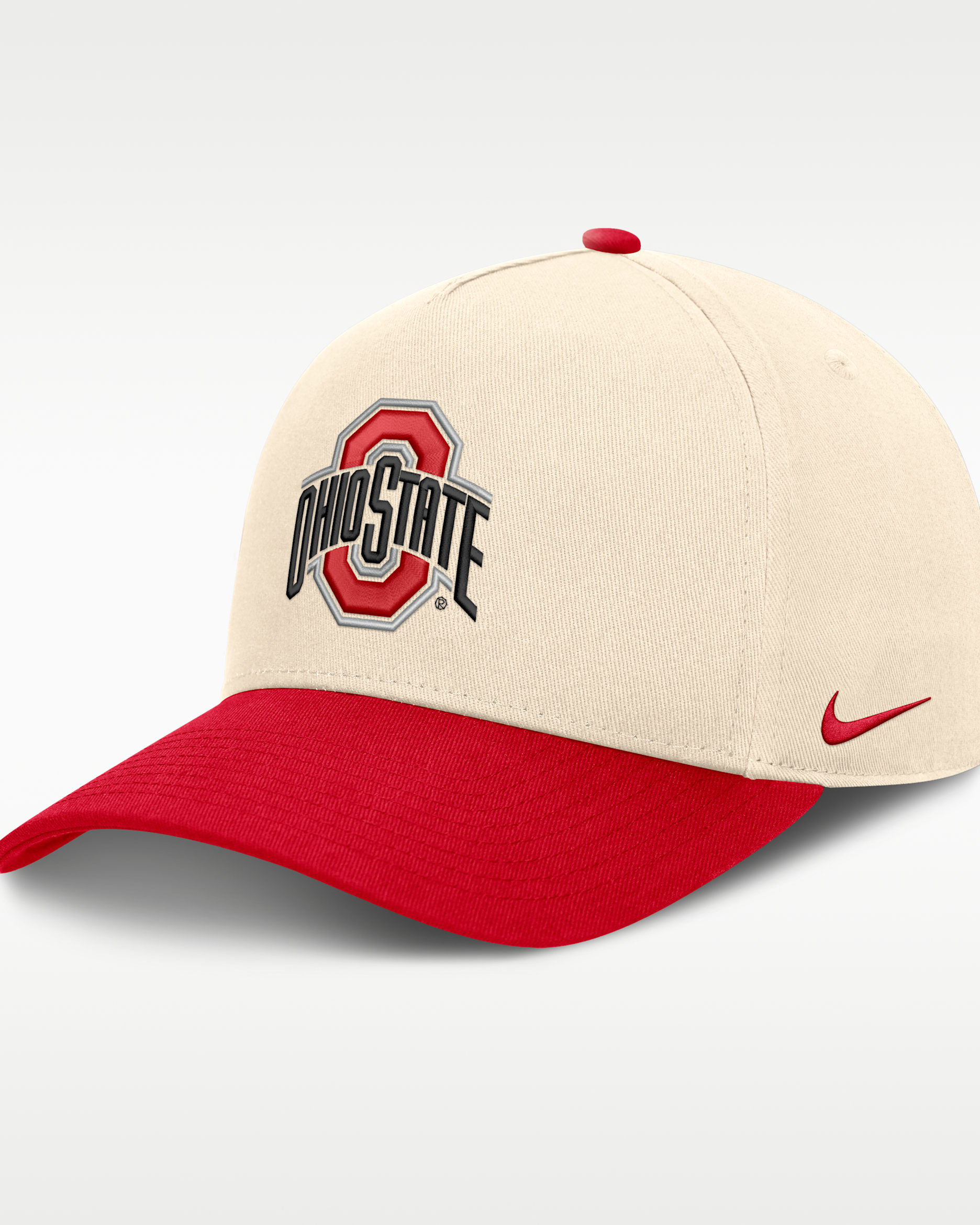 Ohio State Campus Prep Rise Men's Nike College A-Frame Adjustable Hat - Natural/Scarlet