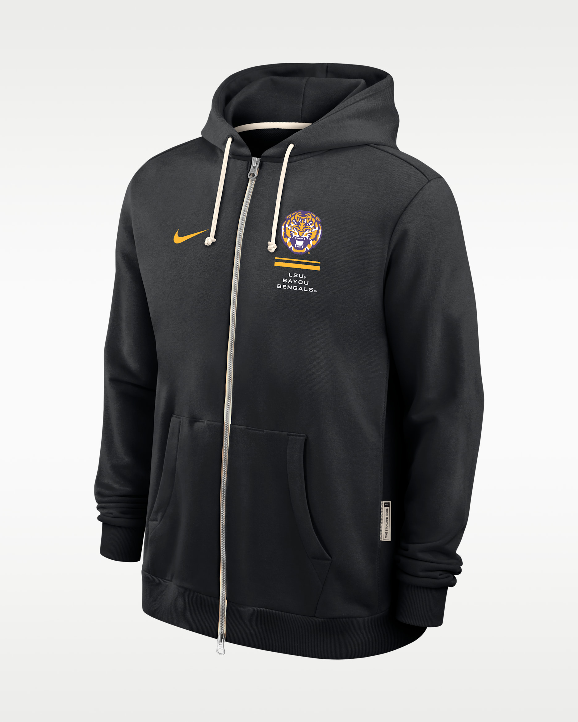 Sudadera con gorro universitaria Nike Dri-FIT de cierre completo para hombre LSU Sideline Standard Issue - Negro