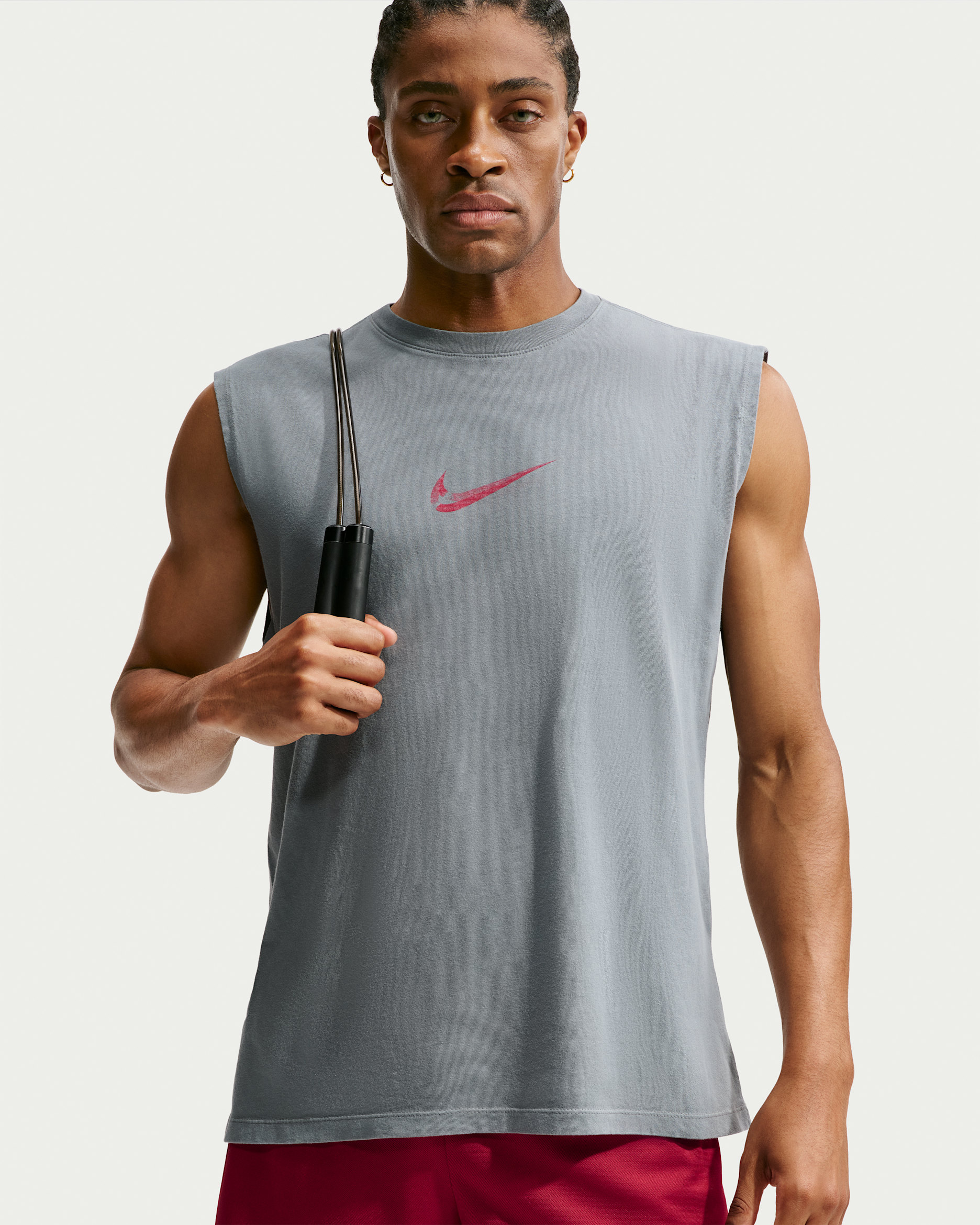 Nike Men's Sleeveless T-Shirt - Smoke Grey/Tough Red