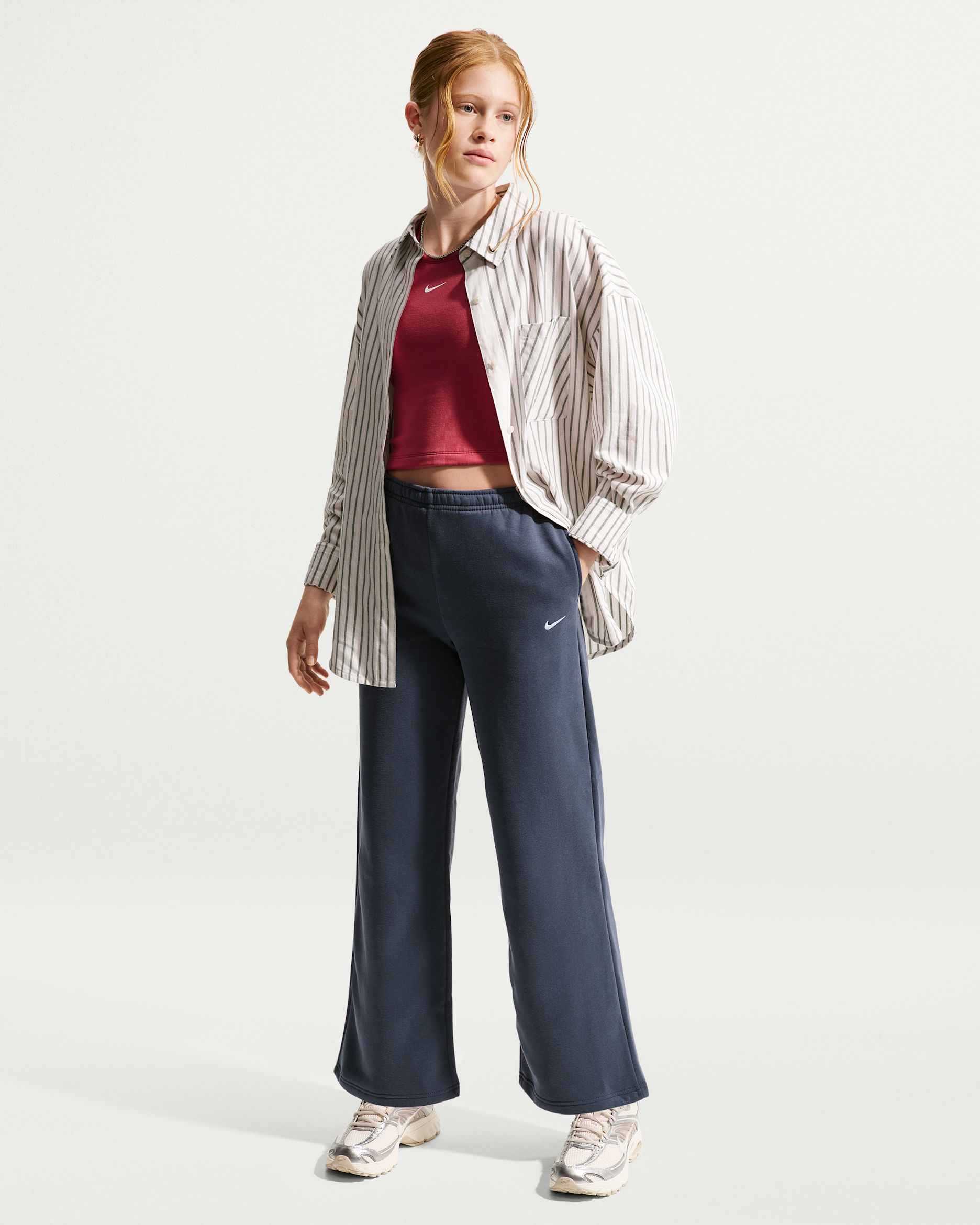 Nike Sportswear Studio Fleece Girls' Open-Hem Pants - Thunder Blue/White