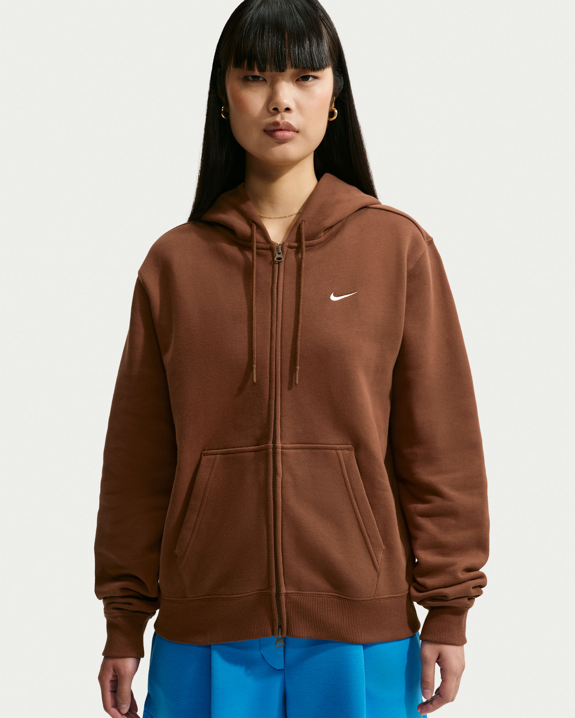 Nike Studio Fleece Medium Weight dameshoodie met rits over de hele lengte - Cacao Wow/Sail