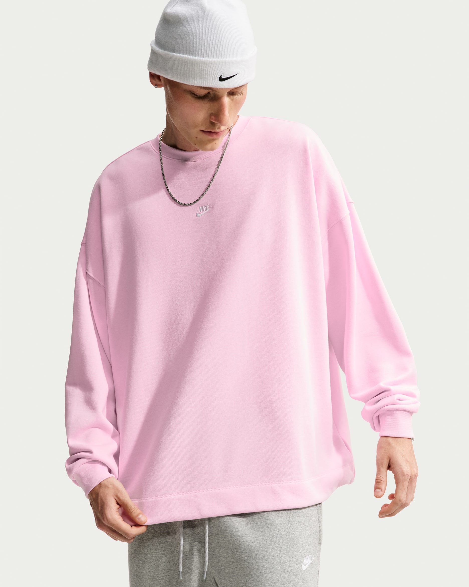 Felpa oversize a girocollo in French Terry Nike Sportswear Club – Uomo - Pink Foam/Bianco