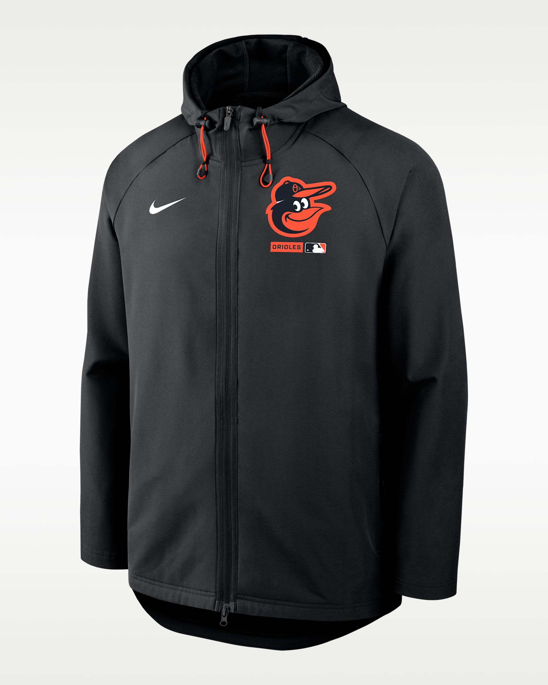 Chamarra Nike Therma-FIT de la MLB con gorro y cierre completo Baltimore Orioles Authentic Collection - Negro