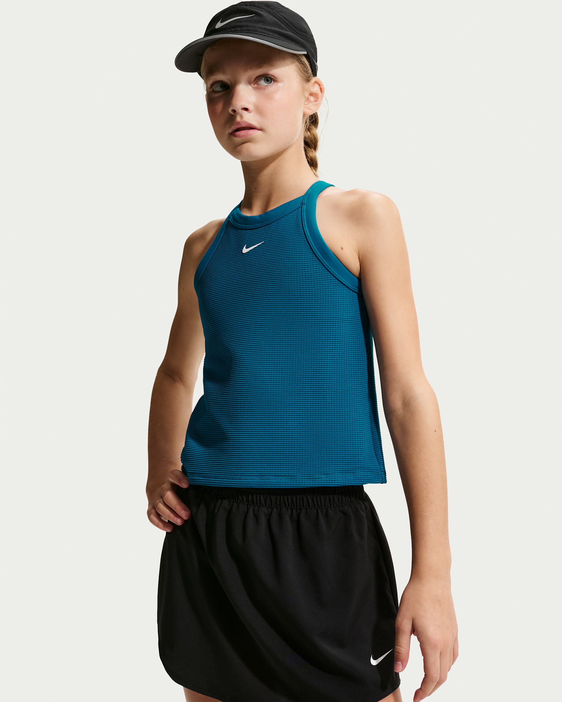 Camiseta de tirantes de cuello alto para niña Nike - Verde abismo/Blanco
