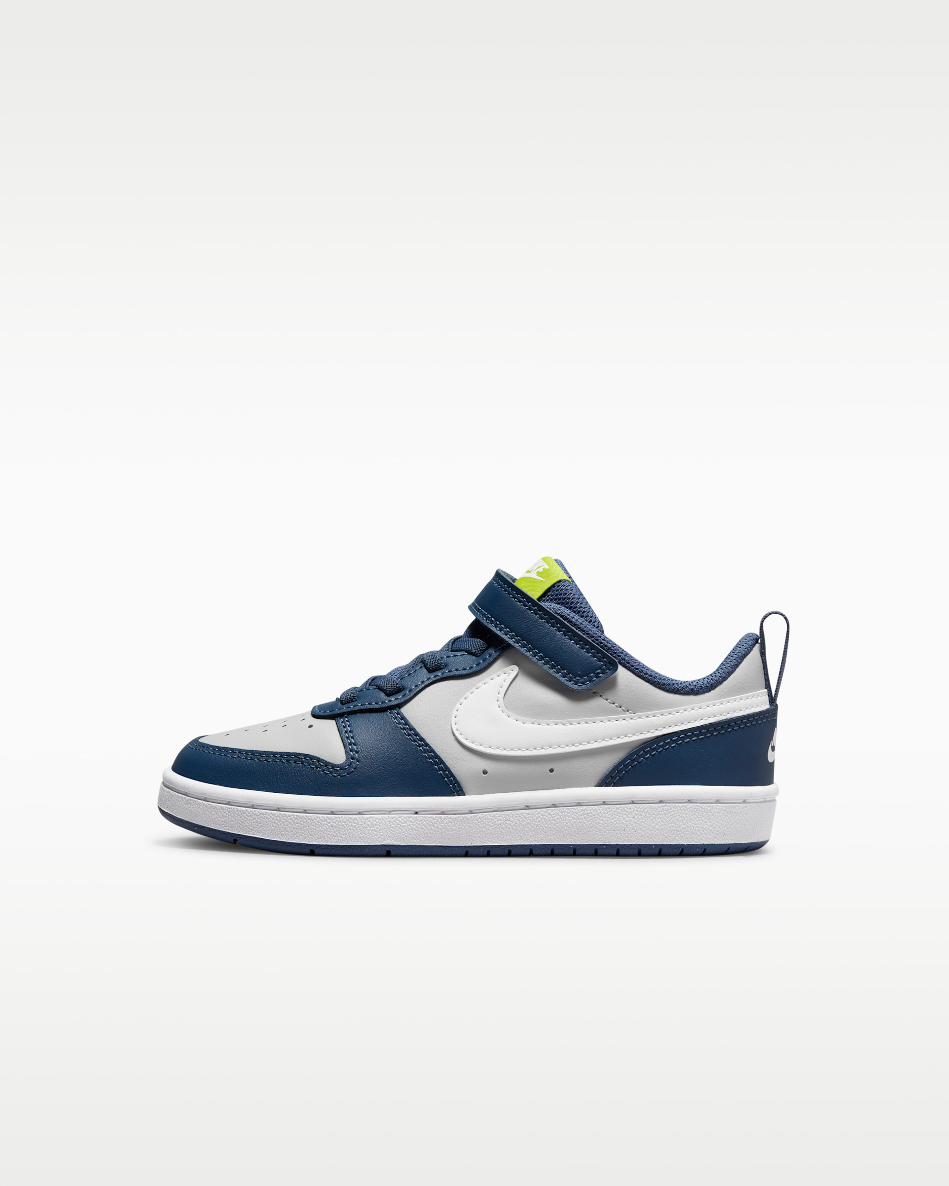 Tenis para niños de preescolar Nike Court Borough Low 2 - Gris niebla/Azul marino místico/Verde atómico/Blanco