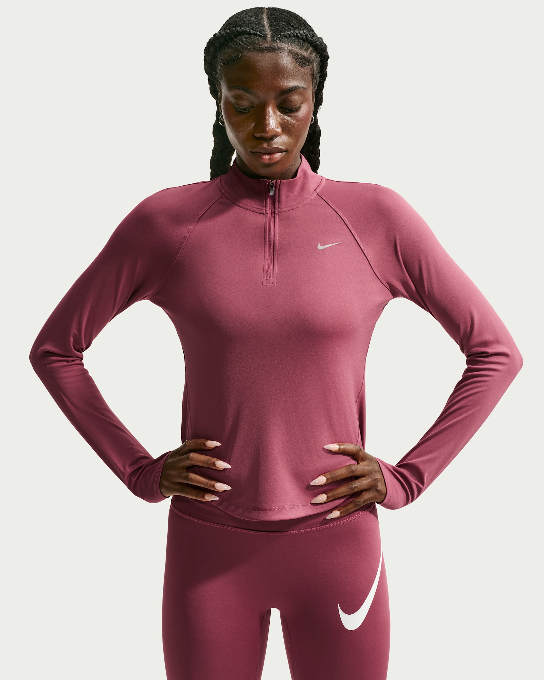 Damska koszulka do biegania z zamkiem 1/4 Dri-FIT Nike Tempo - Pink Smoke