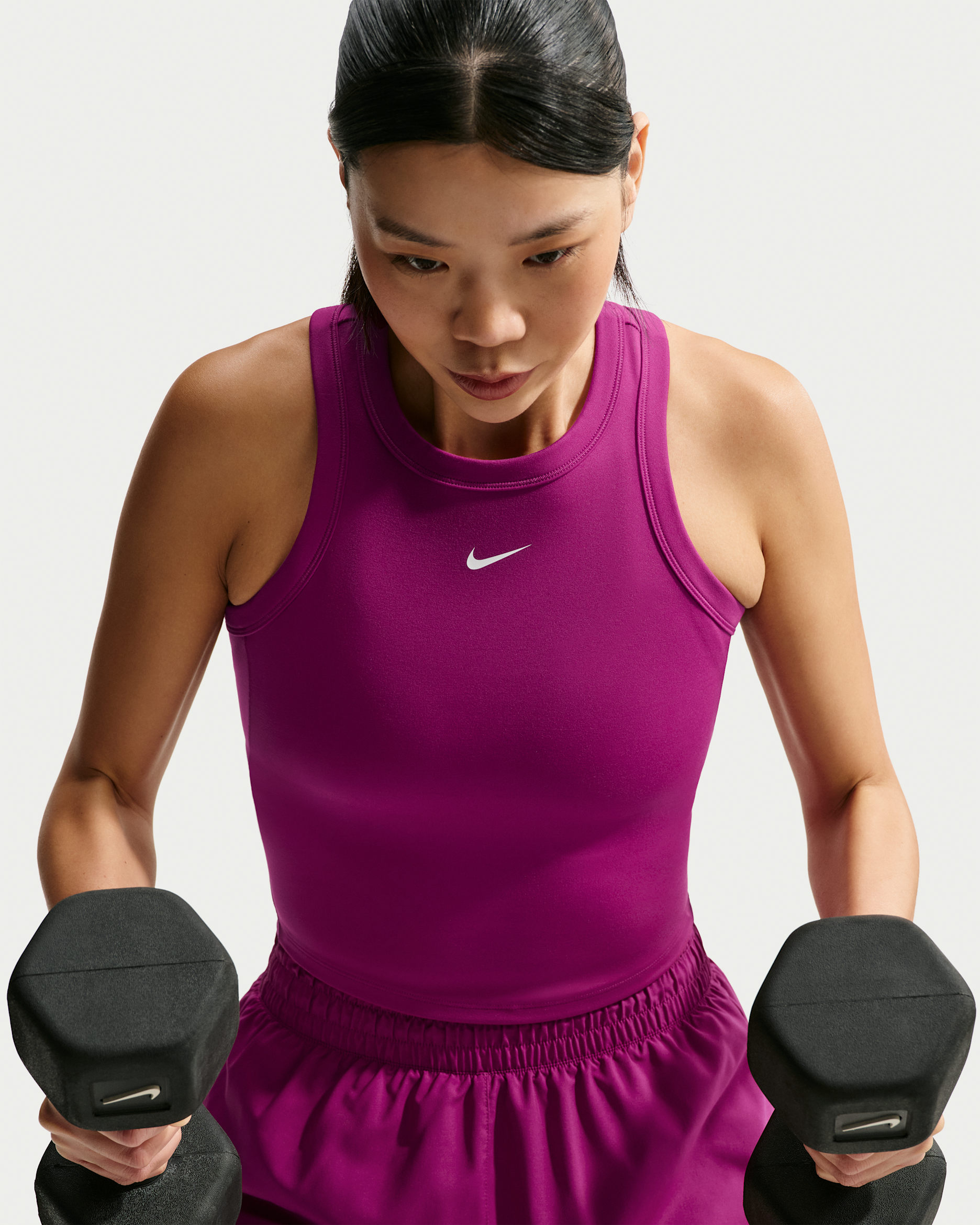 Nike One Fitted Women's Dri-FIT Cropped Tank Top - True Berry/White