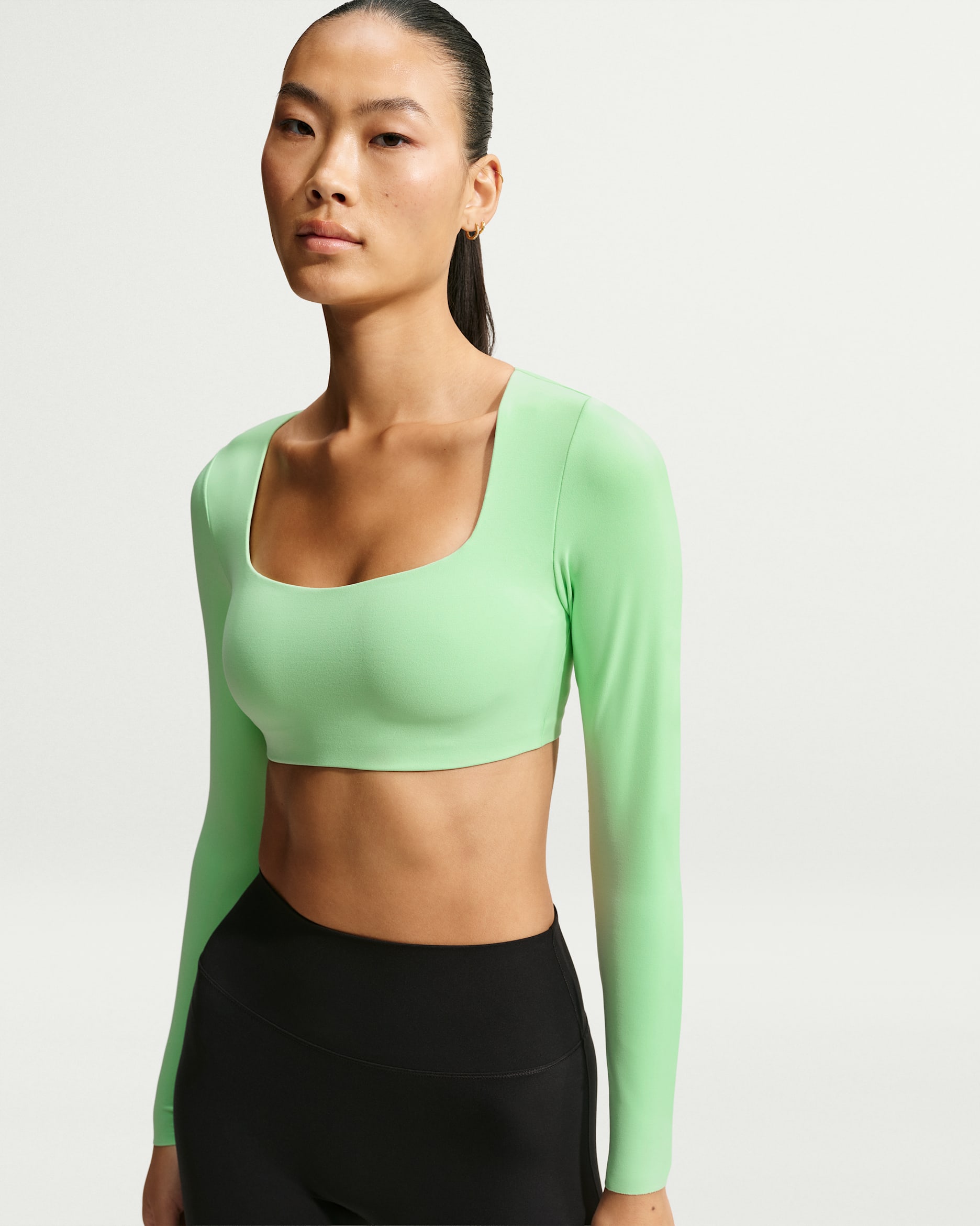 Nike Zenvy Women's Light-Support Padded Long-Sleeve Sports Bra - Cucumber Calm/Cool Grey