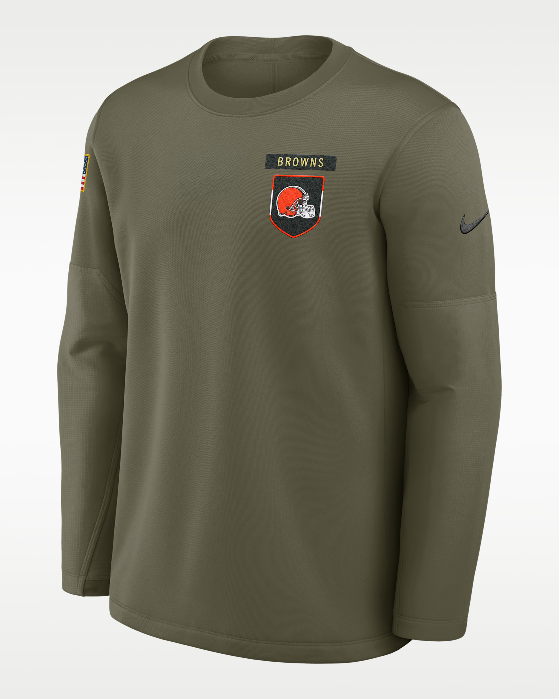 Cleveland Browns Salute to Service Sideline Triumphant Win Coach Men's Nike NFL Pullover Crew - Olive