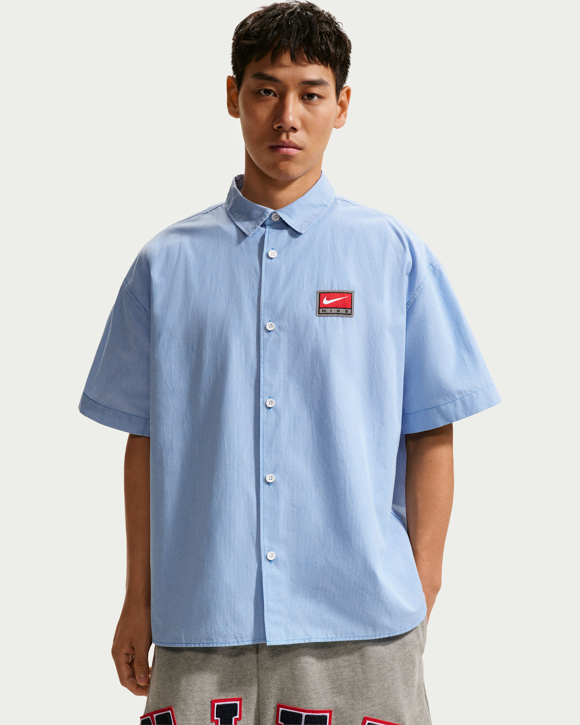 Nike Life Men's Short-Sleeve Button-Down Top - Pacific Blue/White/White