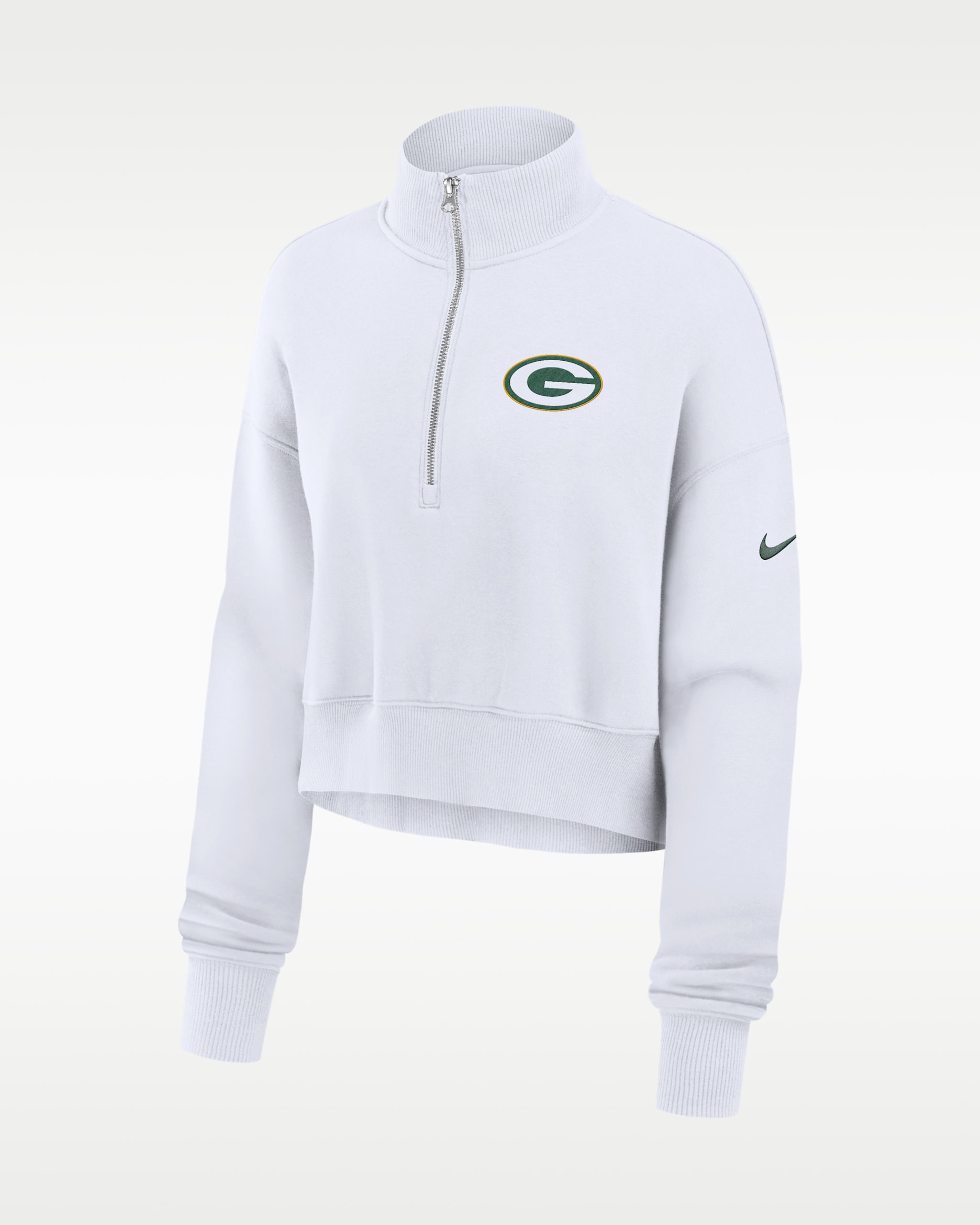 Green Bay Packers Primetime Phoenix Women's Nike NFL Oversized Cropped 1/4-Zip Crew - White