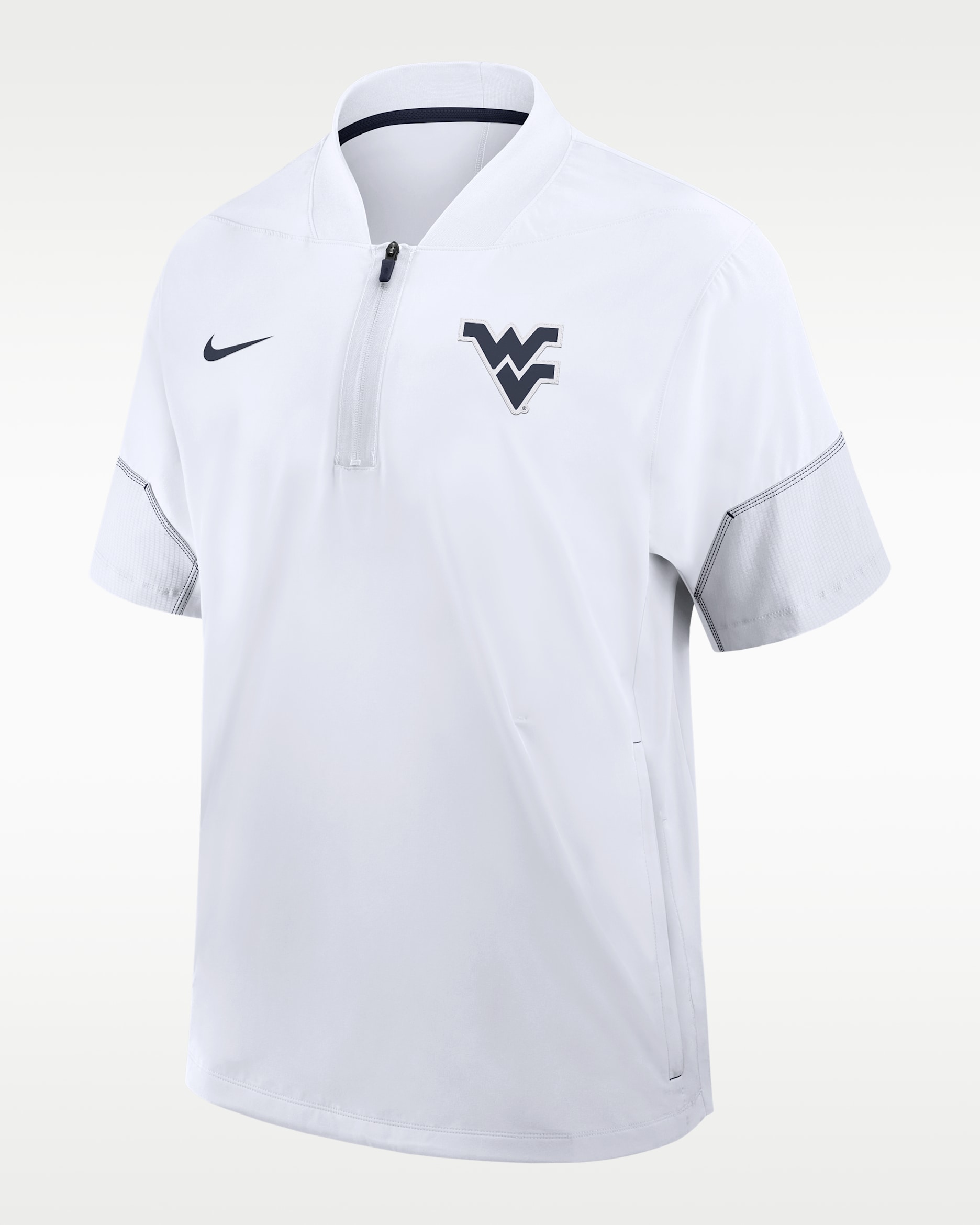 West Virginia Sideline Coach Men's Nike College 1/2-Zip Short-Sleeve Hooded Jacket - White/College Navy