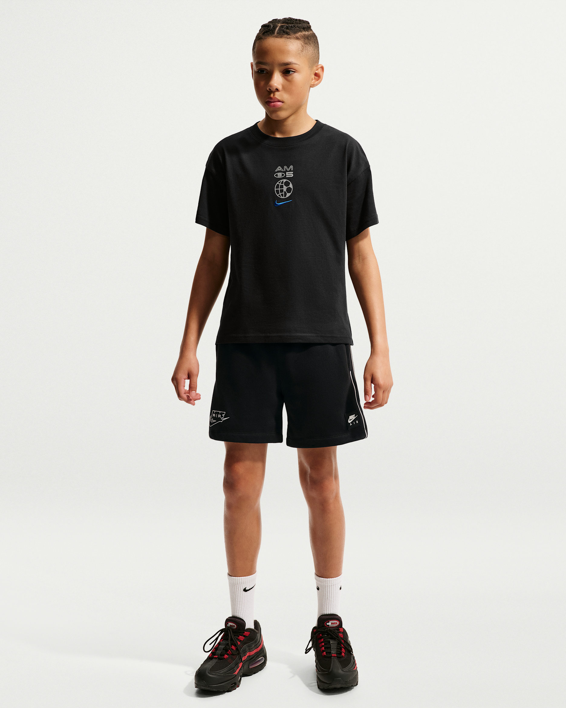 Nike Air Older Kids' Fleece Shorts - Black/White/White