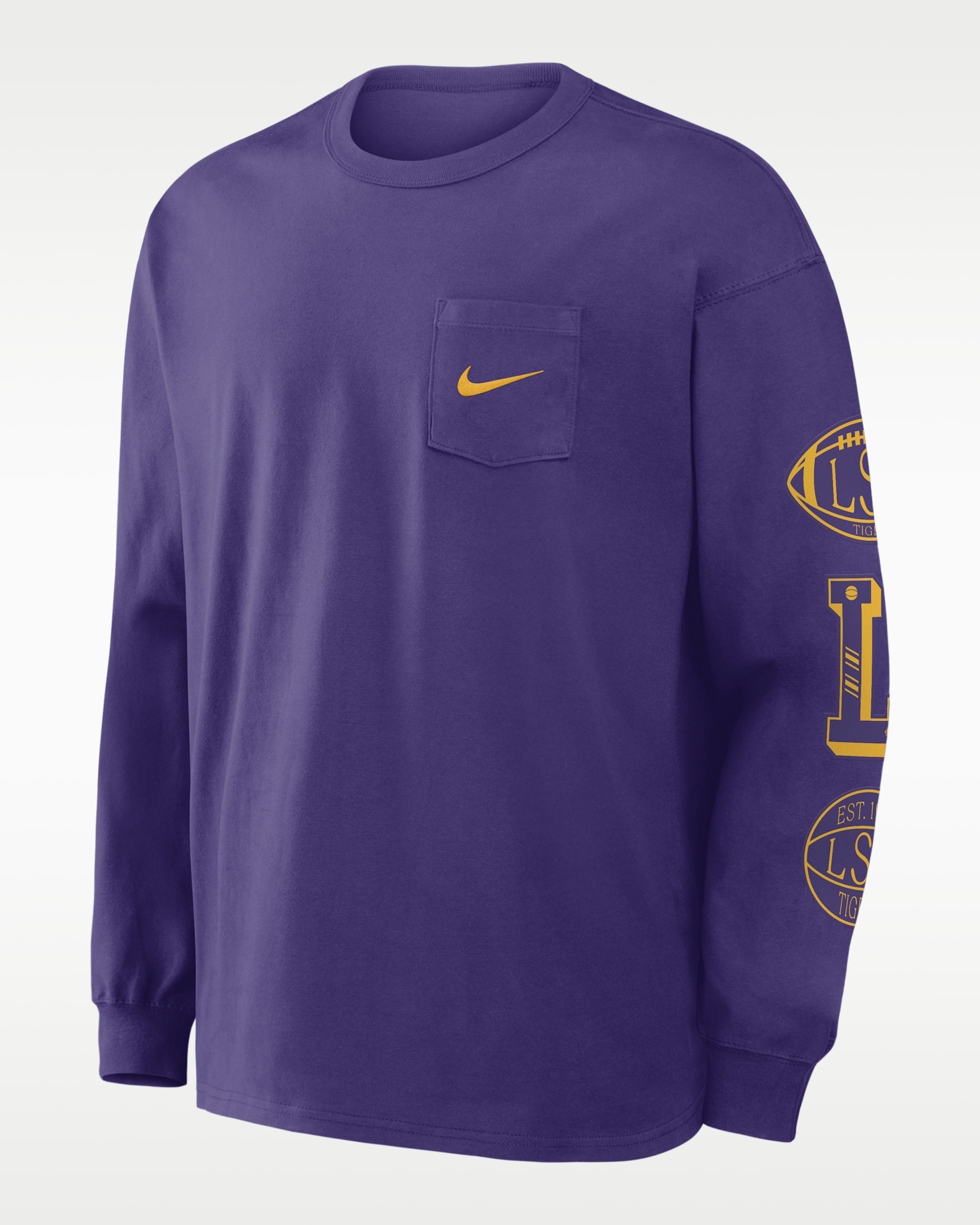 Playera de manga larga universitaria Nike para hombre LSU Academic Max90 Pocket - Morado