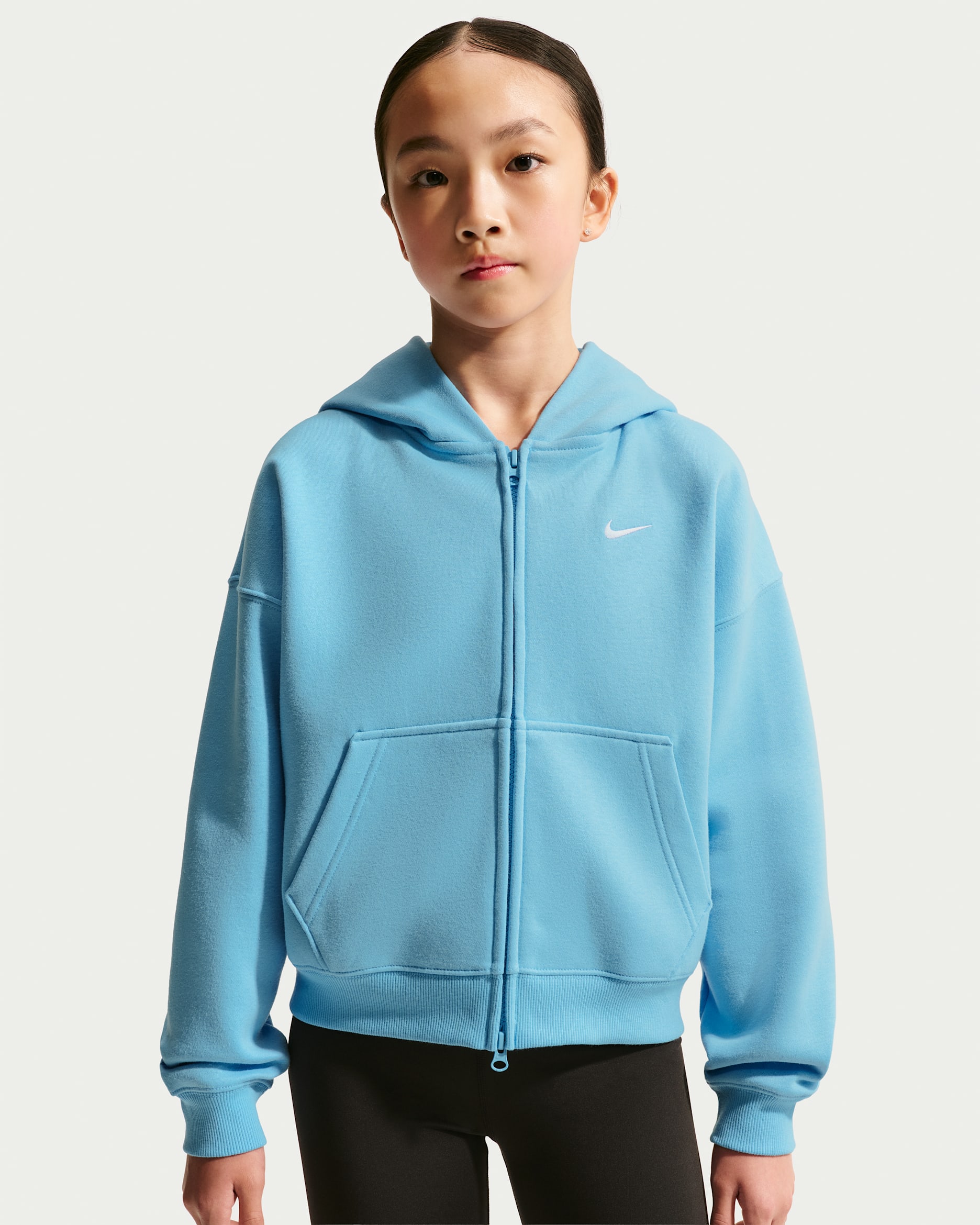 Nike Sportswear Studio Fleece Big Kids' (Girls') Oversized Full-Zip Hoodie - Football Blue/White