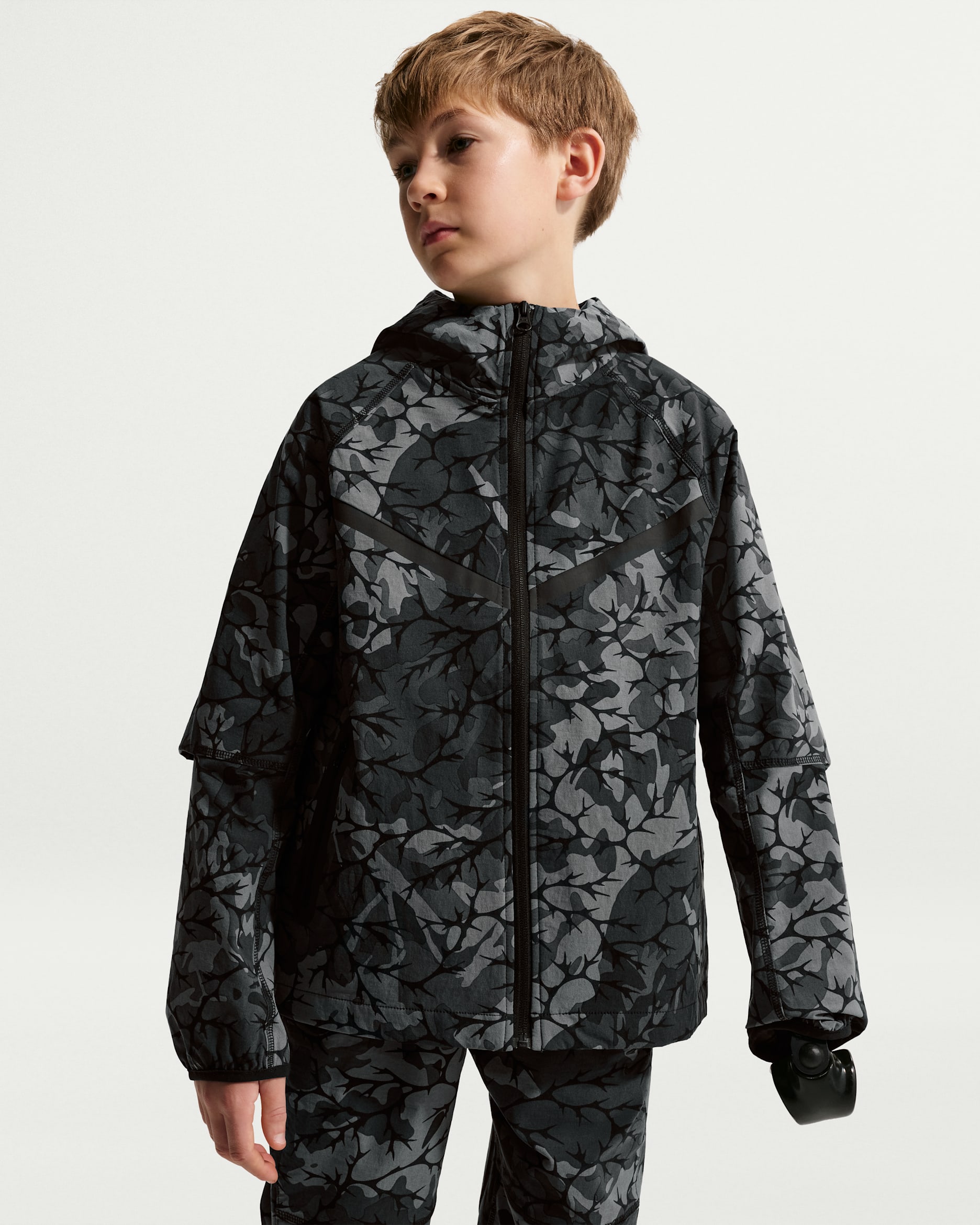 Nike Sportswear Tech Woven Big Kids' (Boys') Full-Zip Top - Black/Black