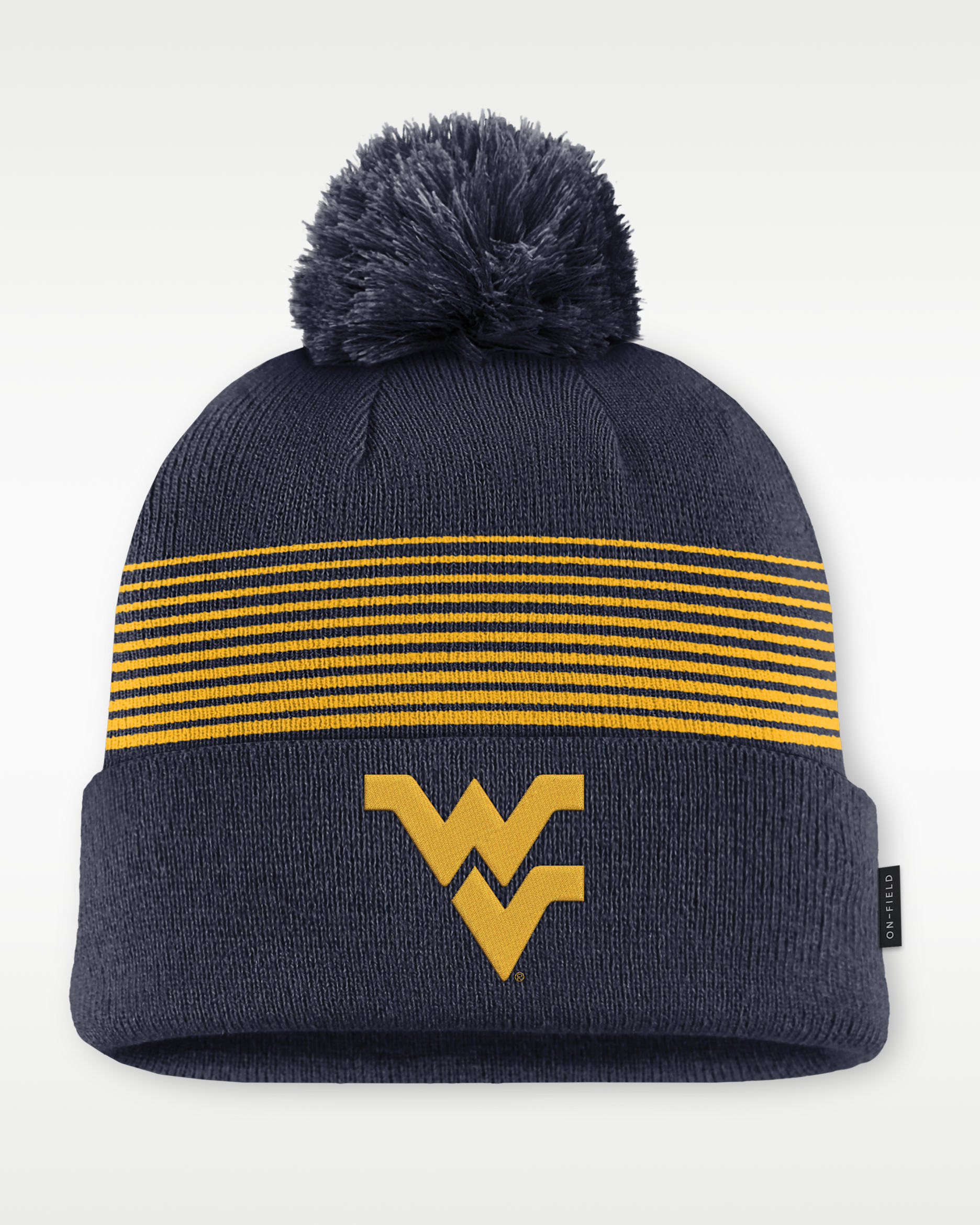 West Virginia Sideline Peak Men's Nike College Cuffed Pom Beanie - College Navy/University Gold