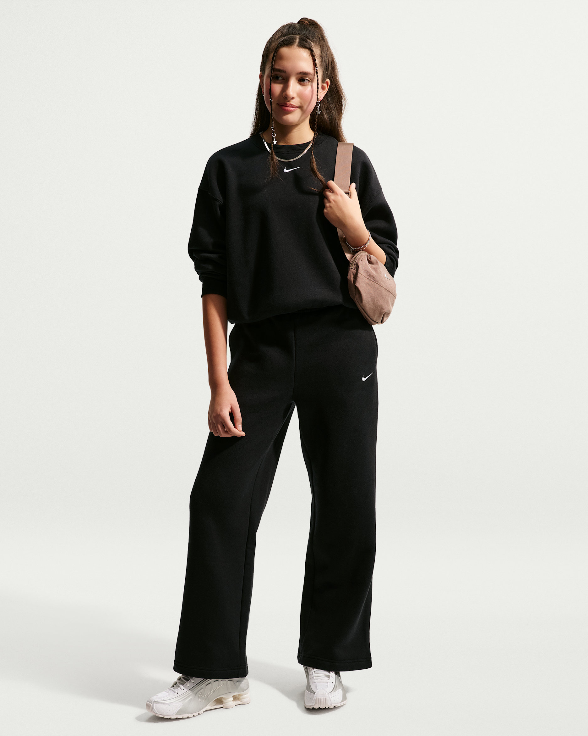 Nike Sportswear Studio Fleece Girls' Open-Hem Pants - Black/White