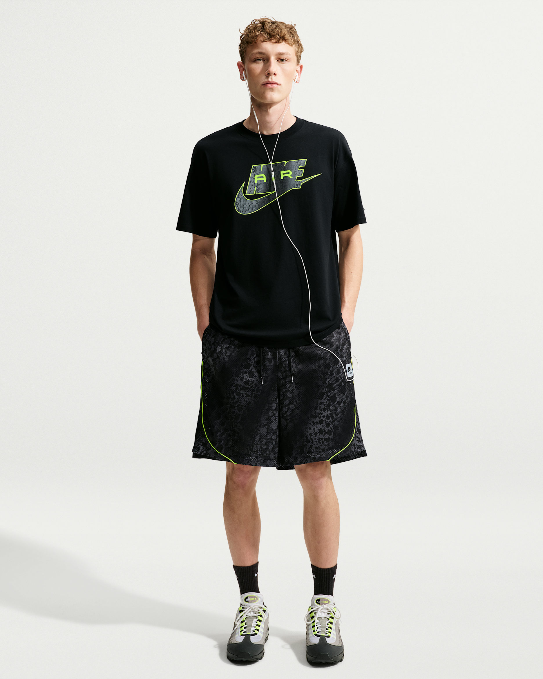 Nike Air Men's All-Over Print Mesh Shorts - Smoke Grey/Volt/Black
