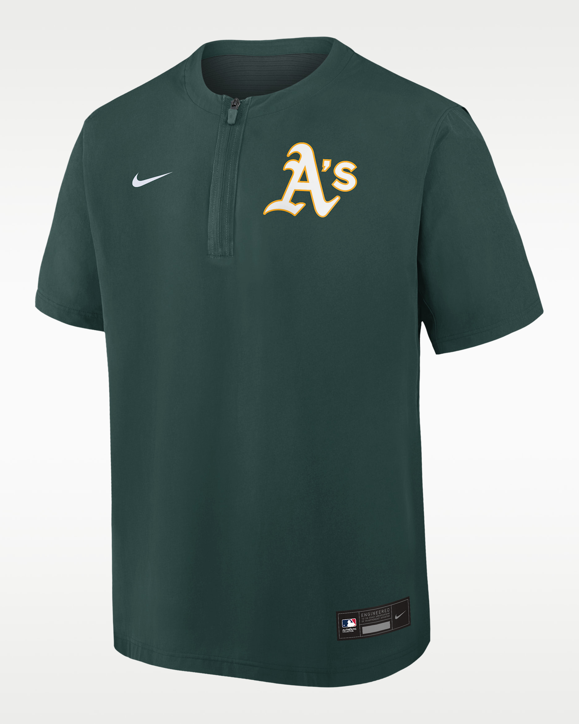 Athletics Authentic Collection Men's Nike Dri-FIT MLB 1/4-Zip Short-Sleeve Windshirt - Pro Green