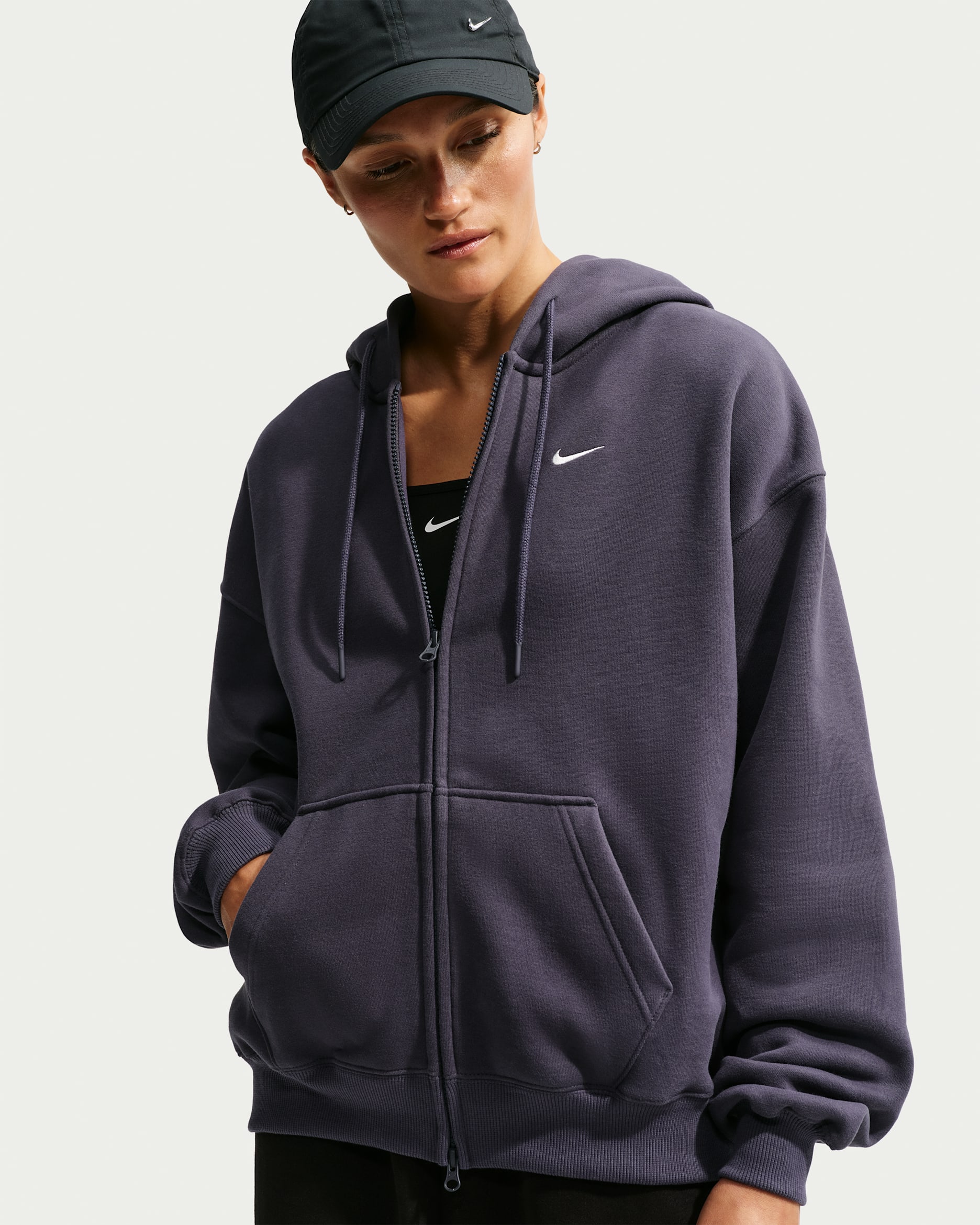 Sweat à capuche oversize à zip d'épaisseur moyenne Nike Studio Fleece pour femme - Gridiron/Sail