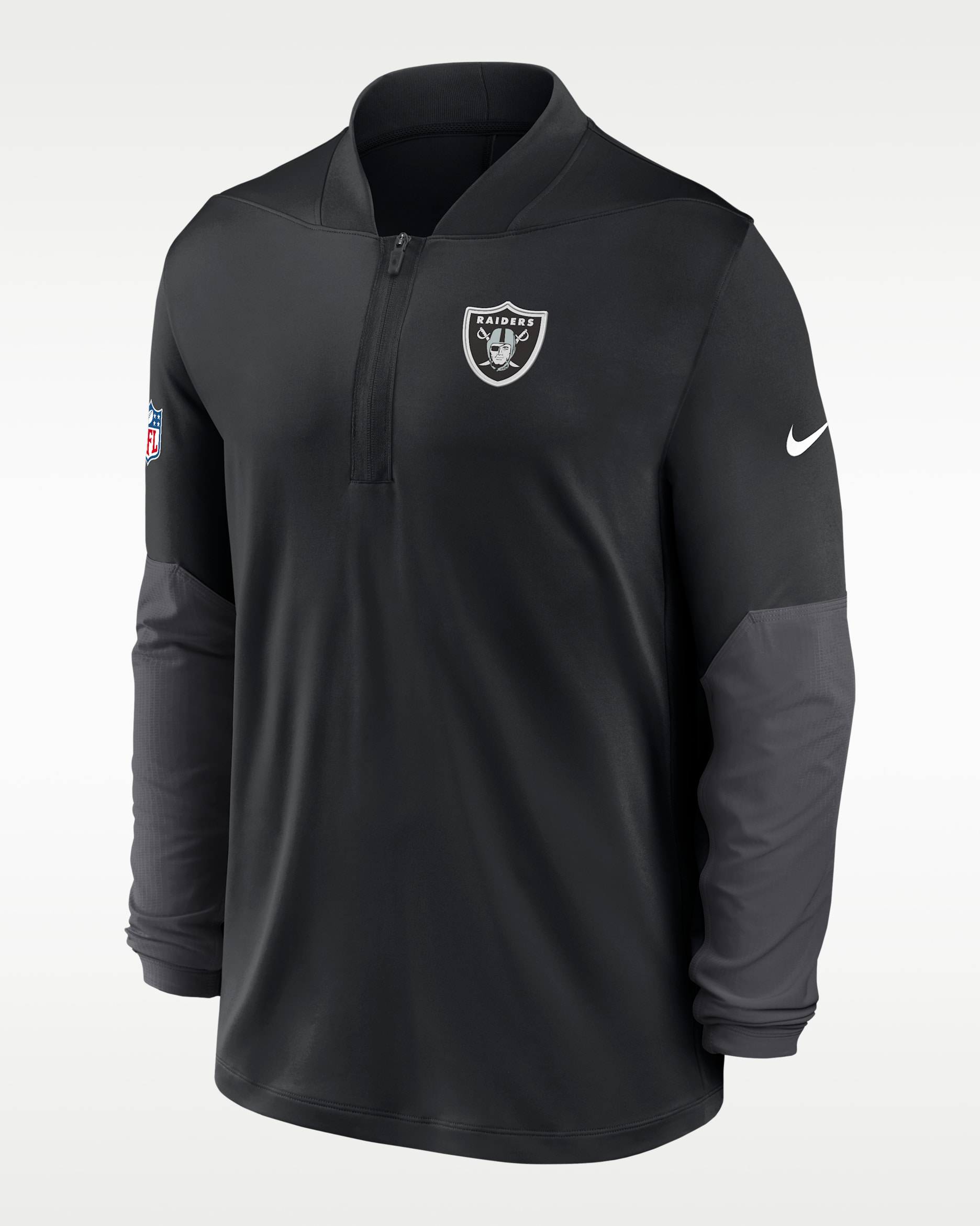 Las Vegas Raiders Feel The Pressure Men's Nike Dri-FIT NFL 1/2-Zip Top - Black