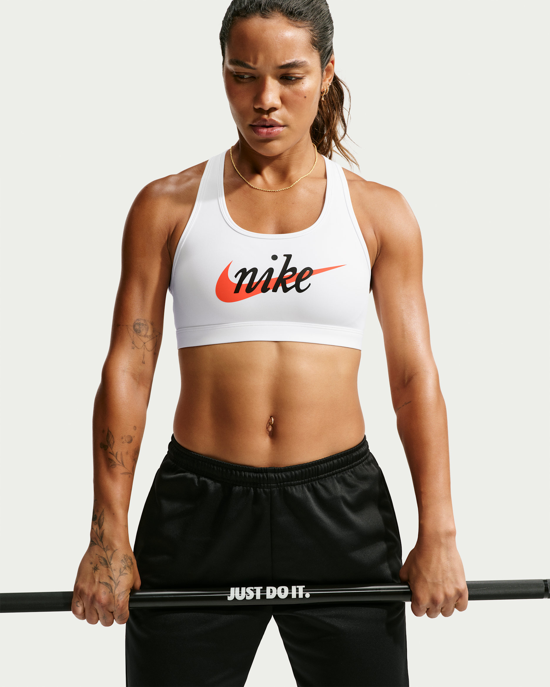 Nike Swoosh Women's Medium-Support Padded Sports Bra - White/Team Orange/Black