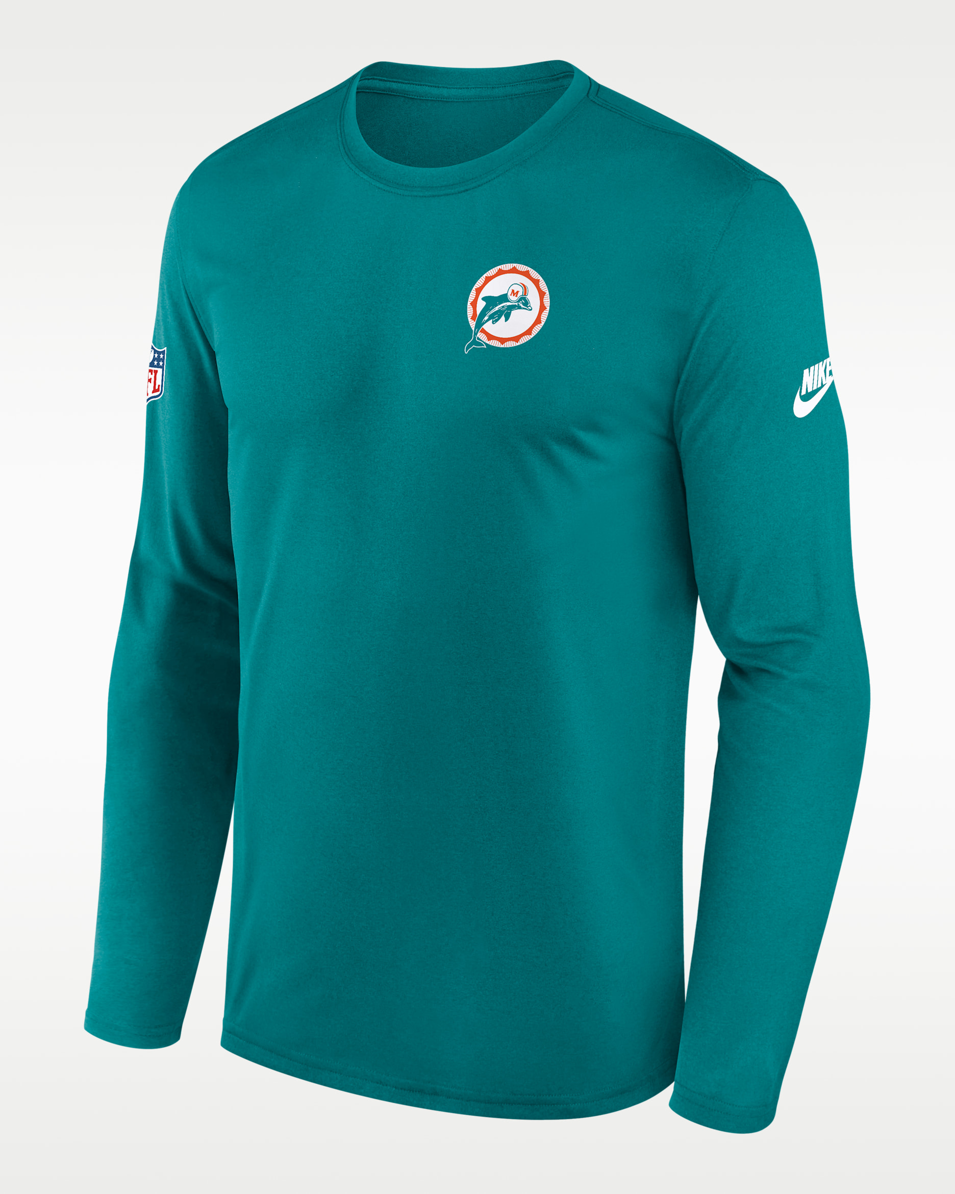 Miami Dolphins Alt Legend Small Logo Men's Nike Dri-FIT NFL Long-Sleeve T-Shirt - Aqua