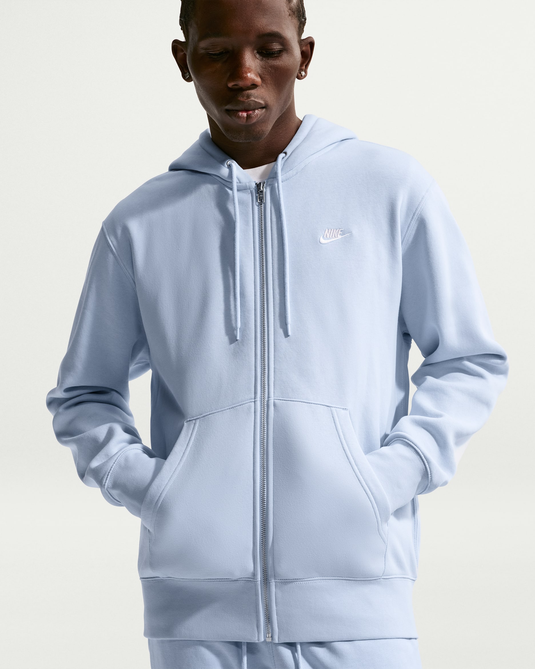 Sudadera con gorro de tejido Fleece y cierre completo para hombre Nike Club - Azul hidrógeno/Azul hidrógeno/Blanco
