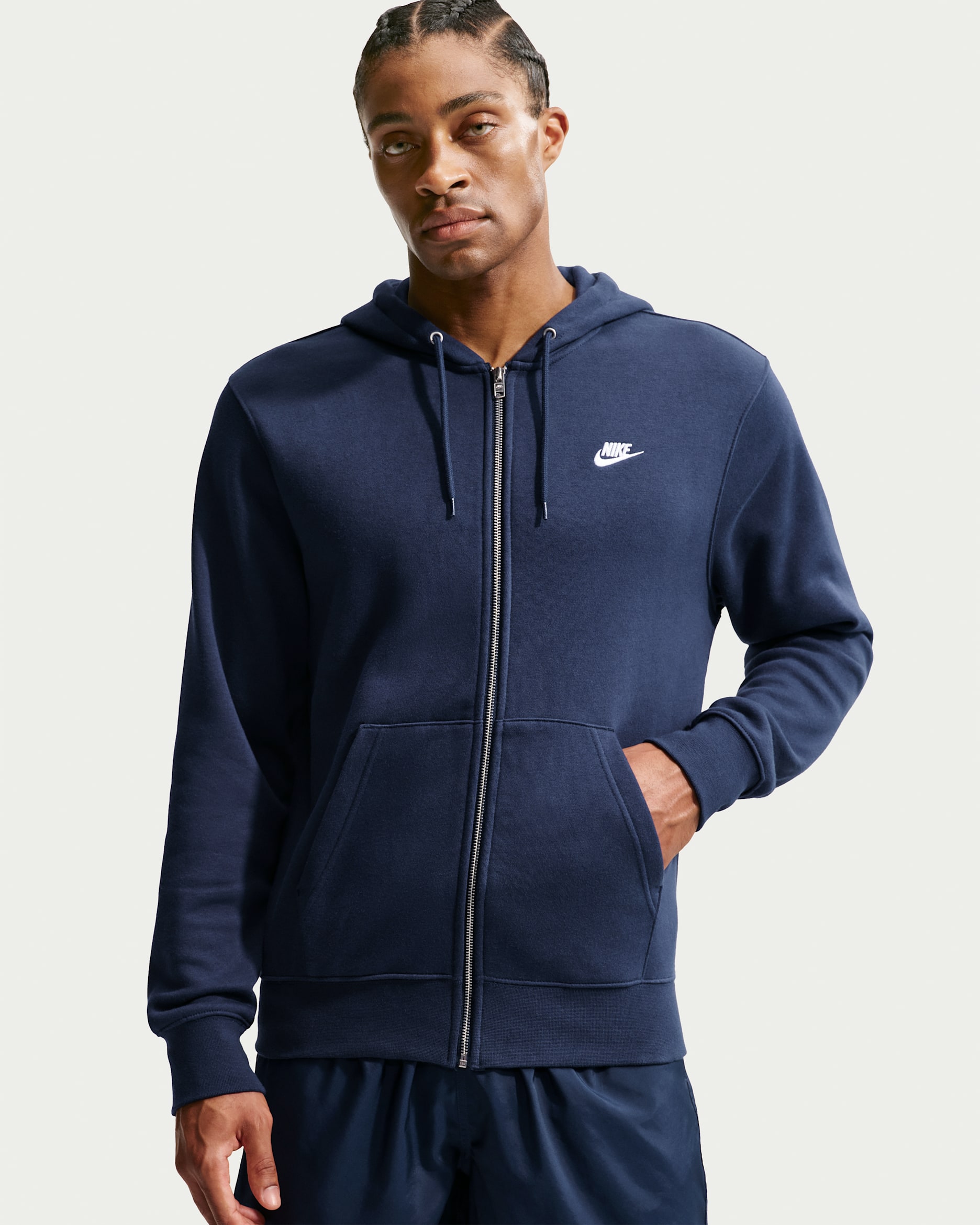 Nike Club Men's Full-Zip Fleece Hoodie - Obsidian/Obsidian/White