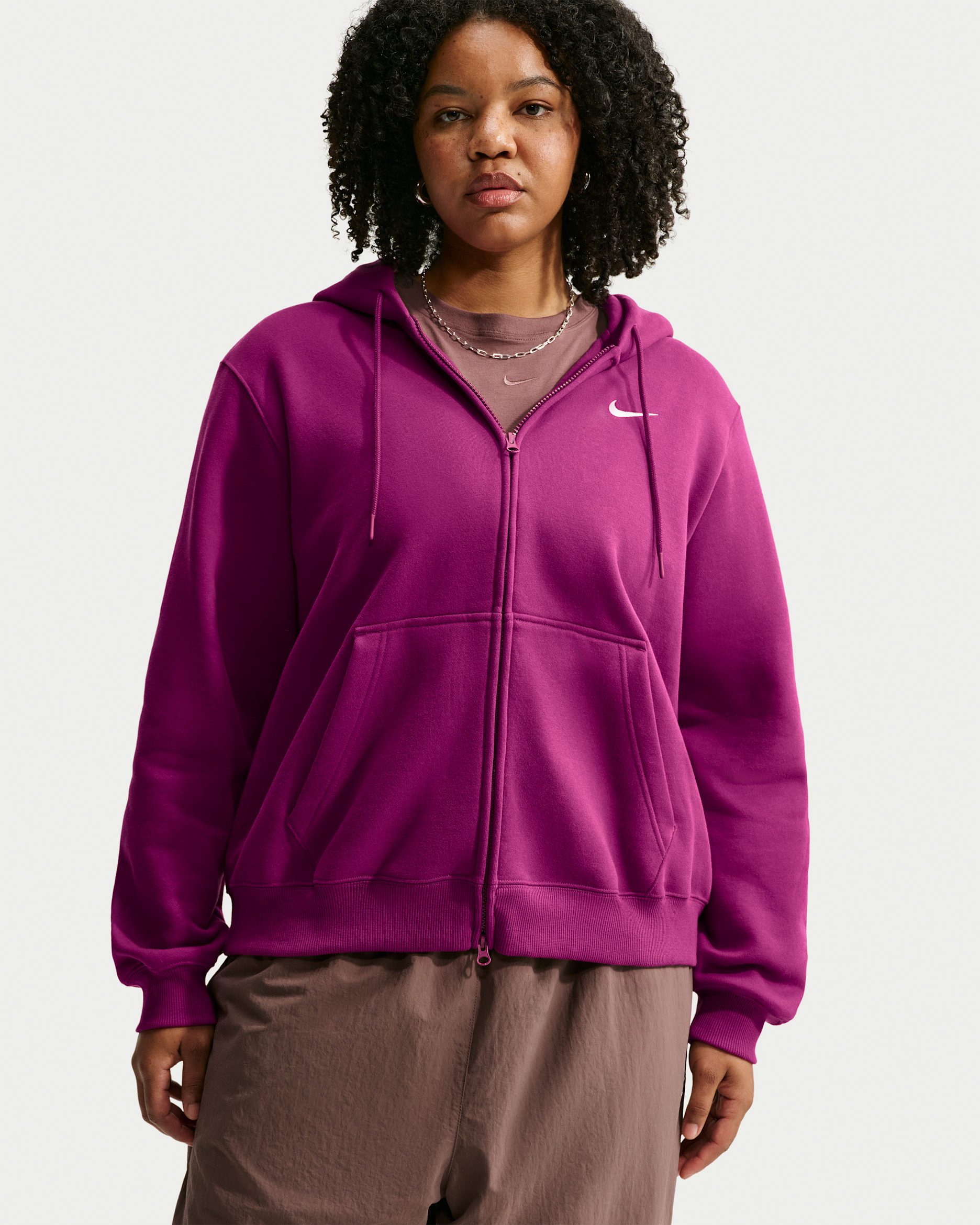 Nike Studio Fleece Medium Weight Women's Full-Zip Hoodie (Plus Size) - True Berry/Sail