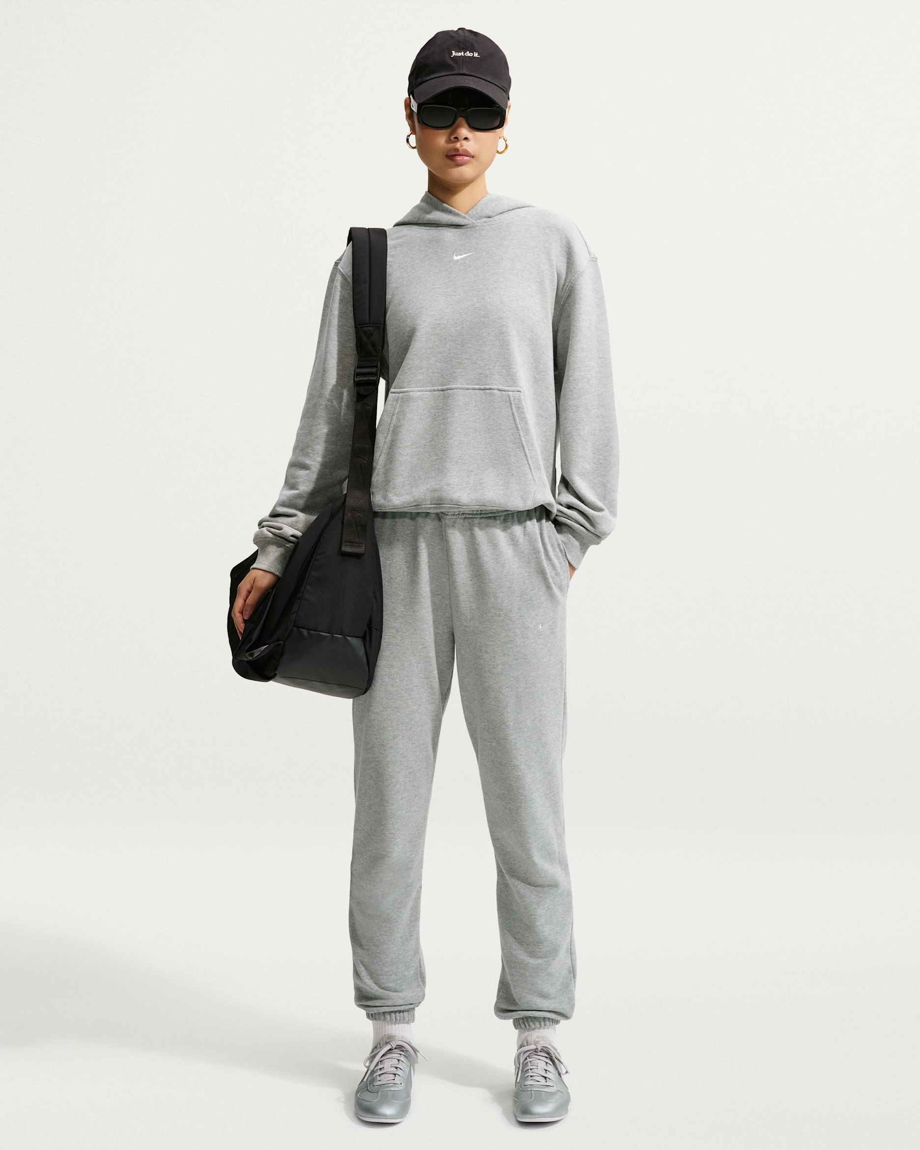 Nike Studio Fleece Lightweight 'French Terry' Women's Mid-Rise Cuffed Trousers - Dark Grey Heather/Sail