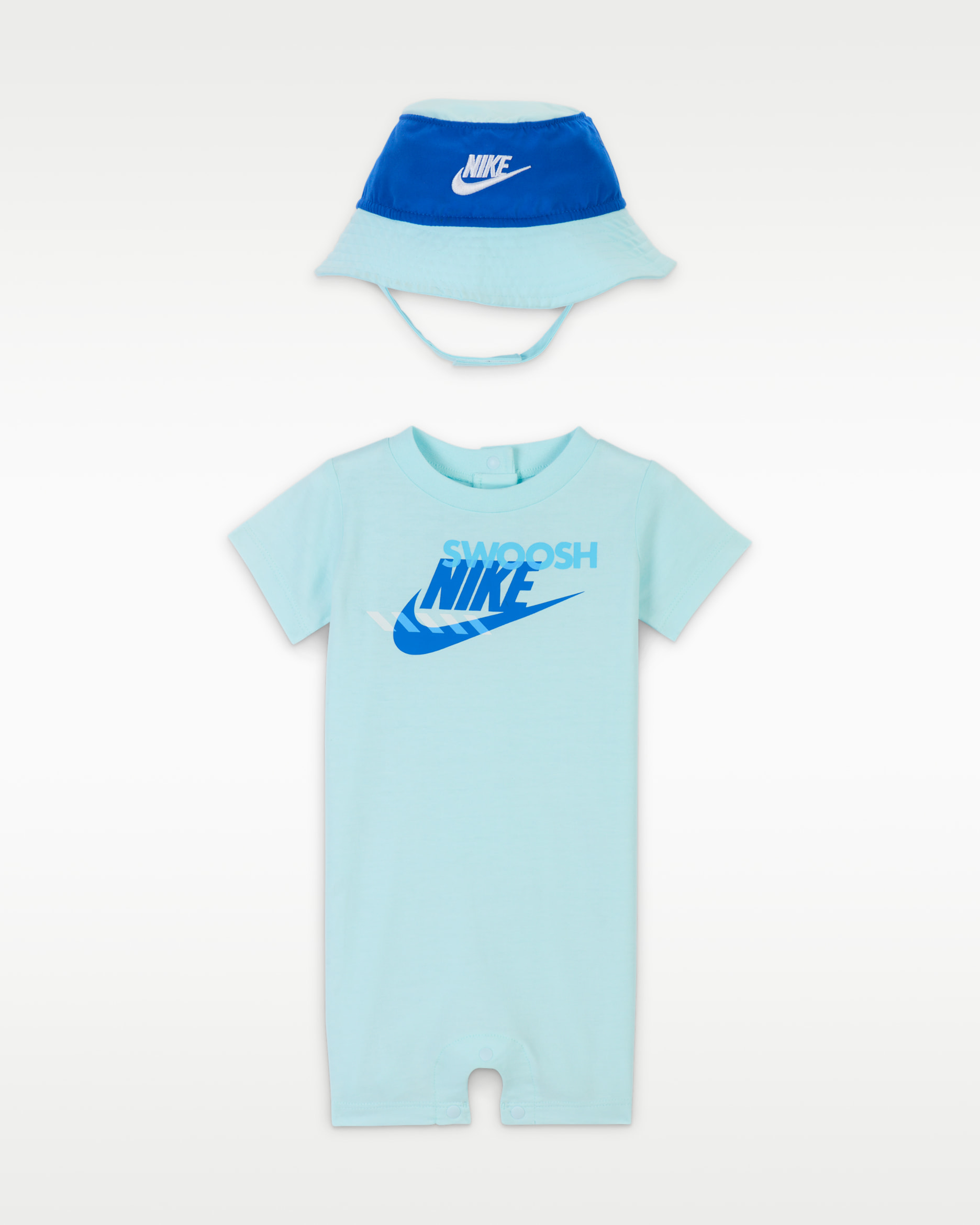 Nike Sportswear PE kezeslábas és karimás sapkaszett babáknak (0-9 hónapos korig) - Glacier Blue