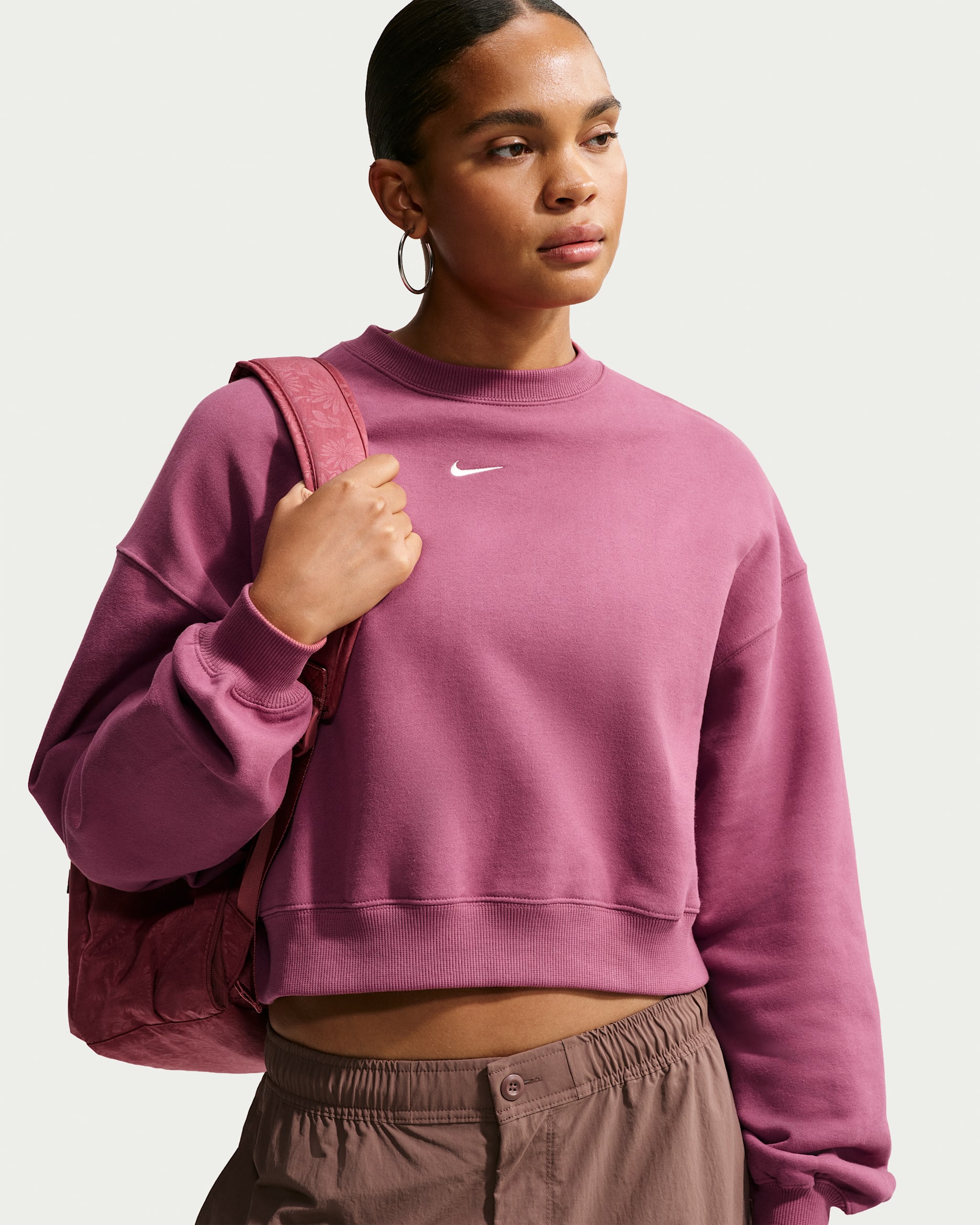 Nike Studio Fleece Medium Weight Women's Oversized Cropped Crew - Pink Smoke/Sail