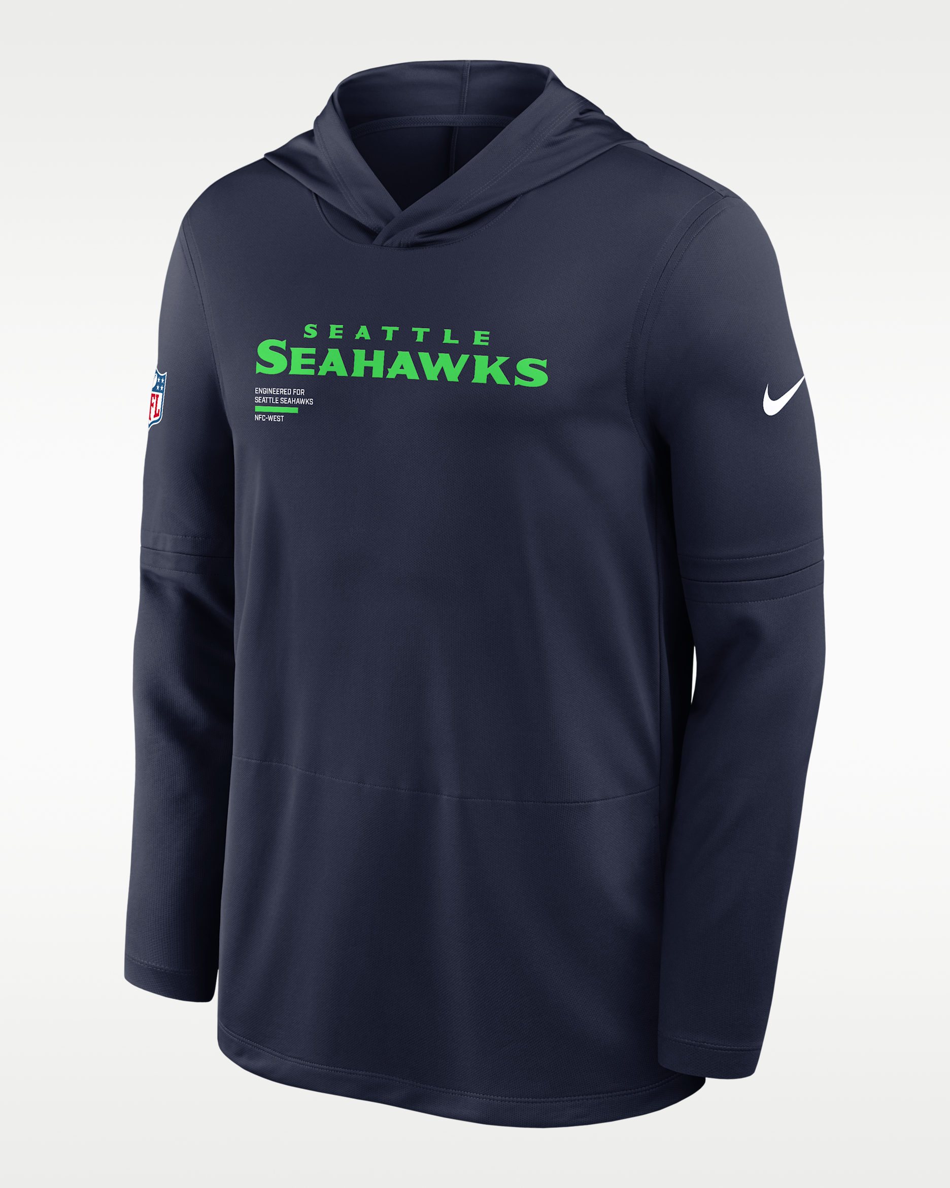 Playera de manga larga Nike Dri-FIT de la NFL con gorro para hombre Seattle Seahawks Pure Fury Sideline - Azul marino