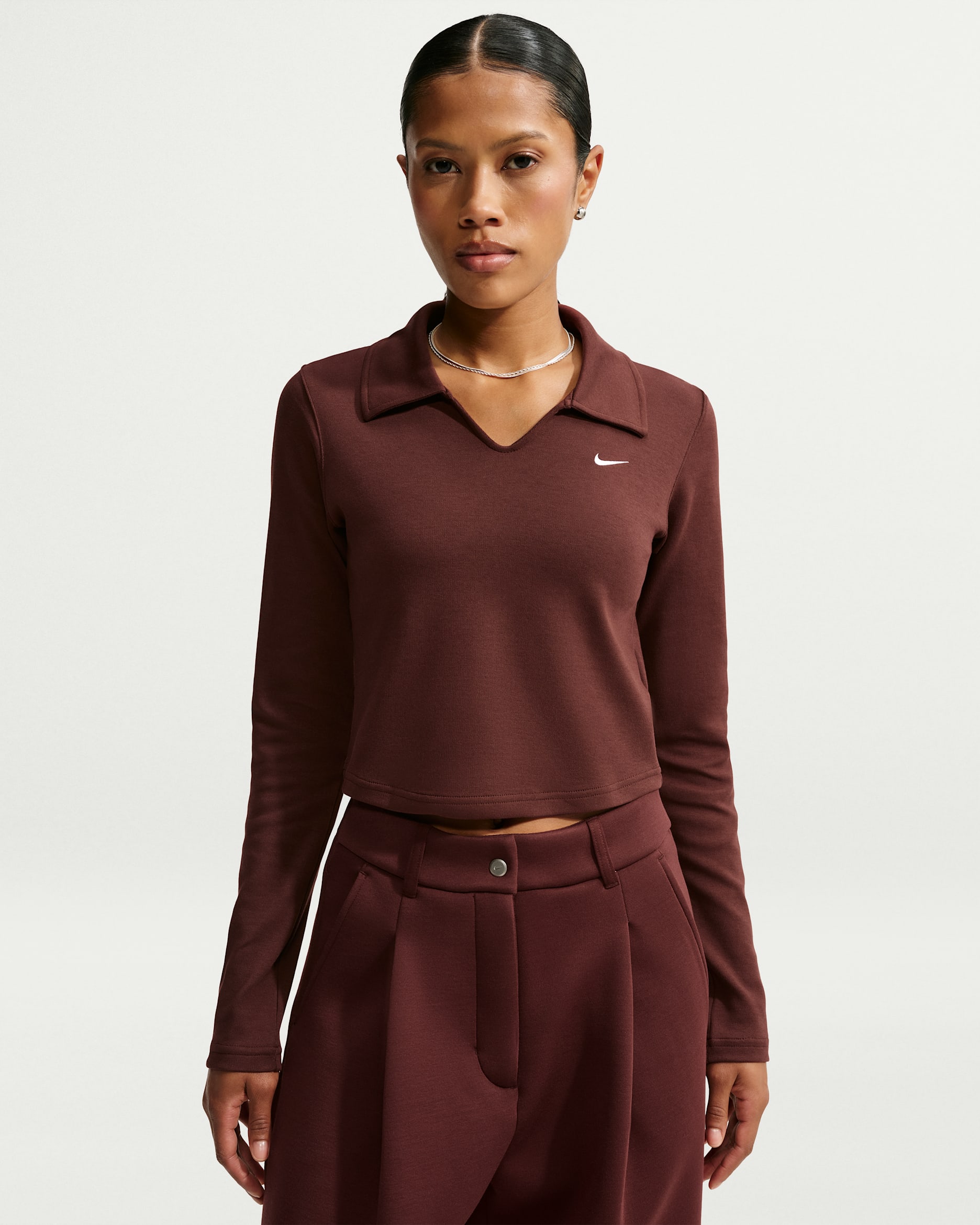 Nike Sportswear Women's Tight Long-Sleeve Cropped Polo - Mystic Dates/White