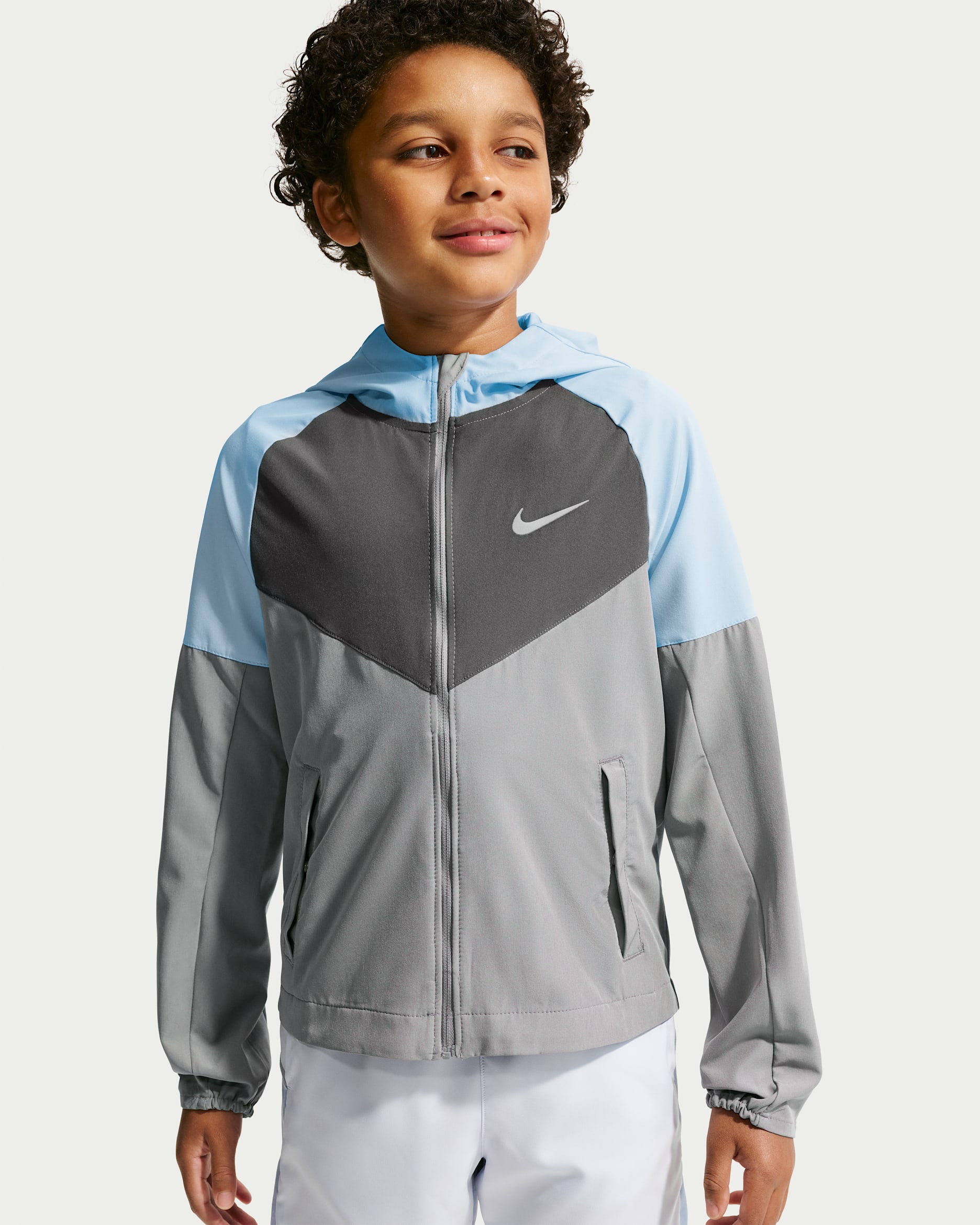 Nike Miler Big Kids' Repel Running Jacket - Cool Grey/Anthracite/Psychic Blue