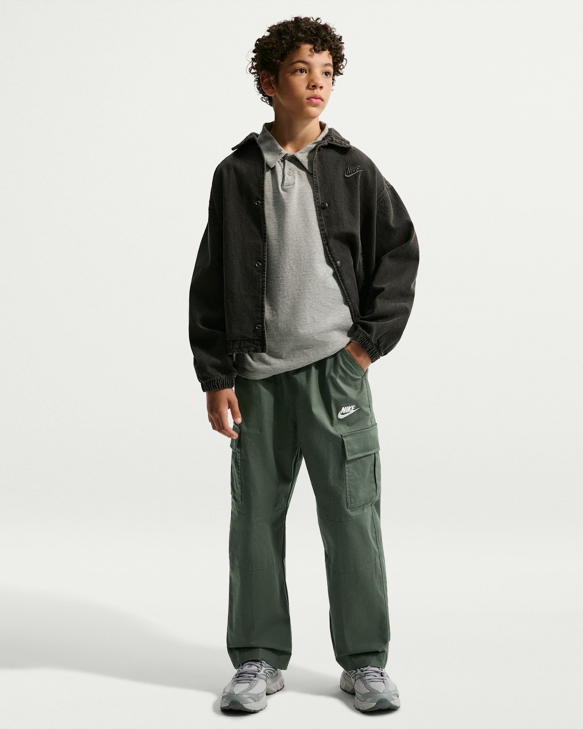 Nike Sportswear Club Big Kids' Woven Cargo Pants - Camo Green/White