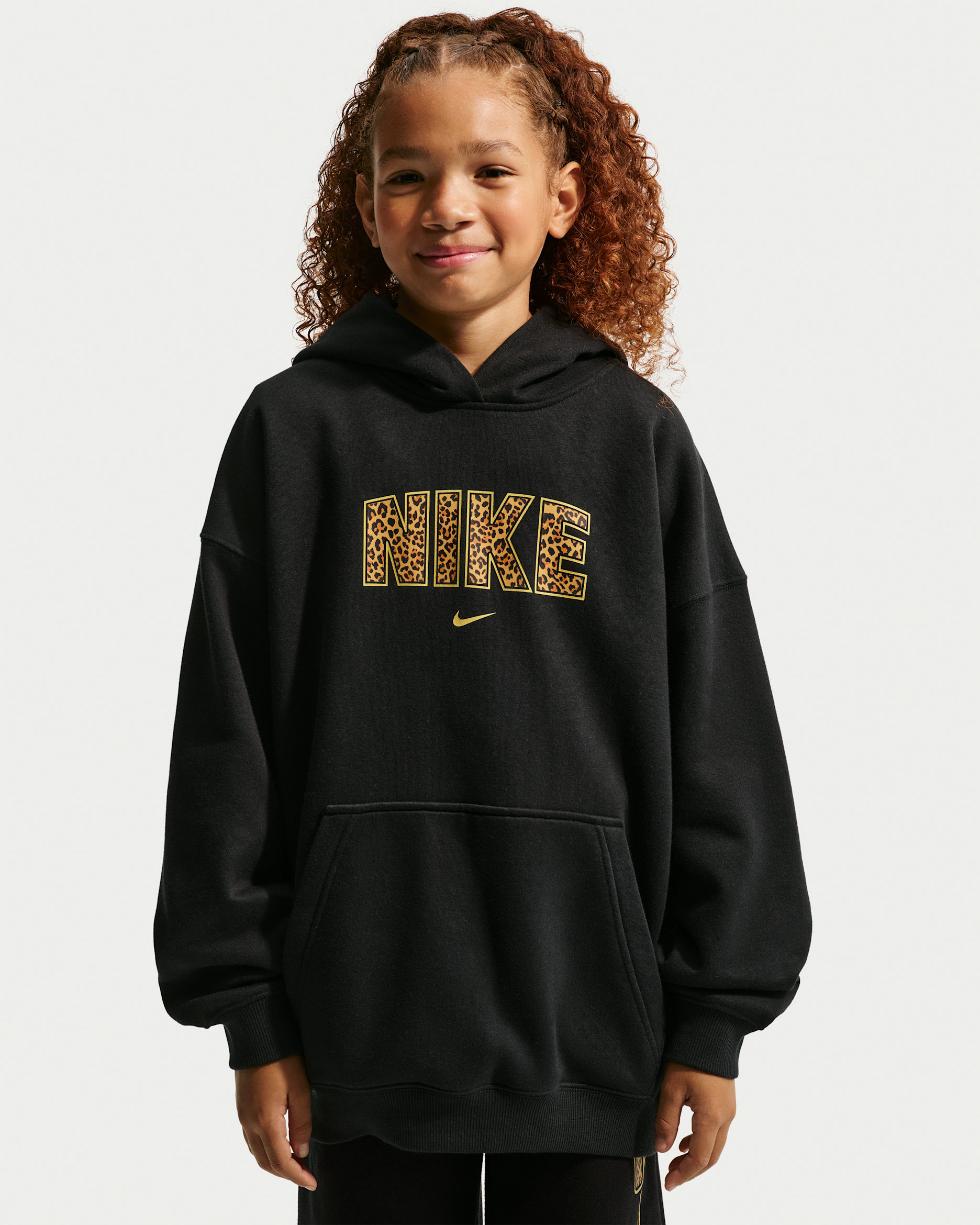 Nike Sportswear Studio Big Kids' (Girls') Oversized Fleece Pullover Hoodie - Black