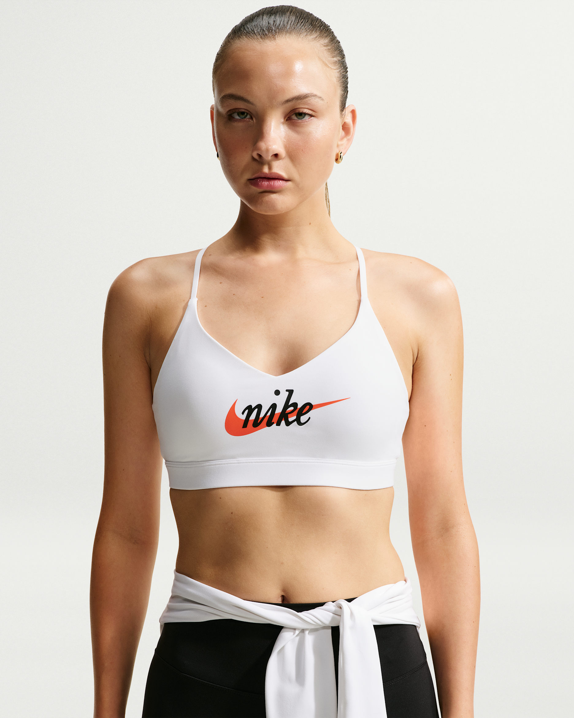 Nike Indy Women's Light-Support Padded Adjustable Sports Bra - White/Team Orange/Black