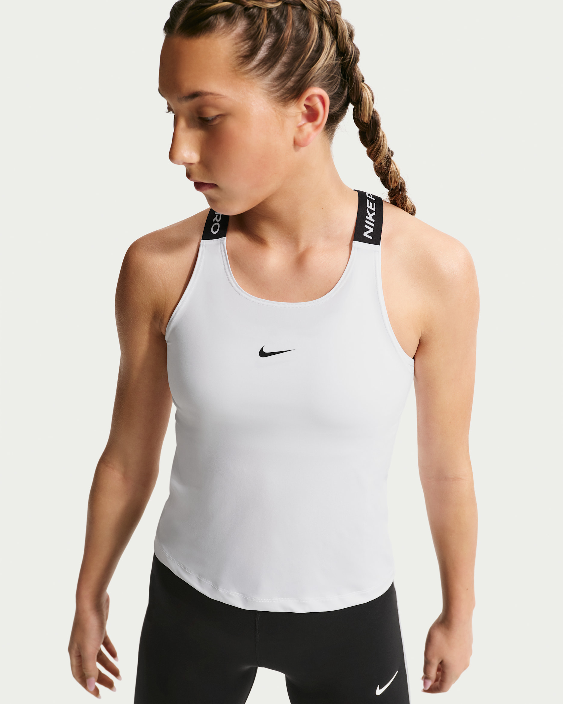 Nike Pro Older Kids' (Girls') Dri-FIT Tank Top - White/Black/Black