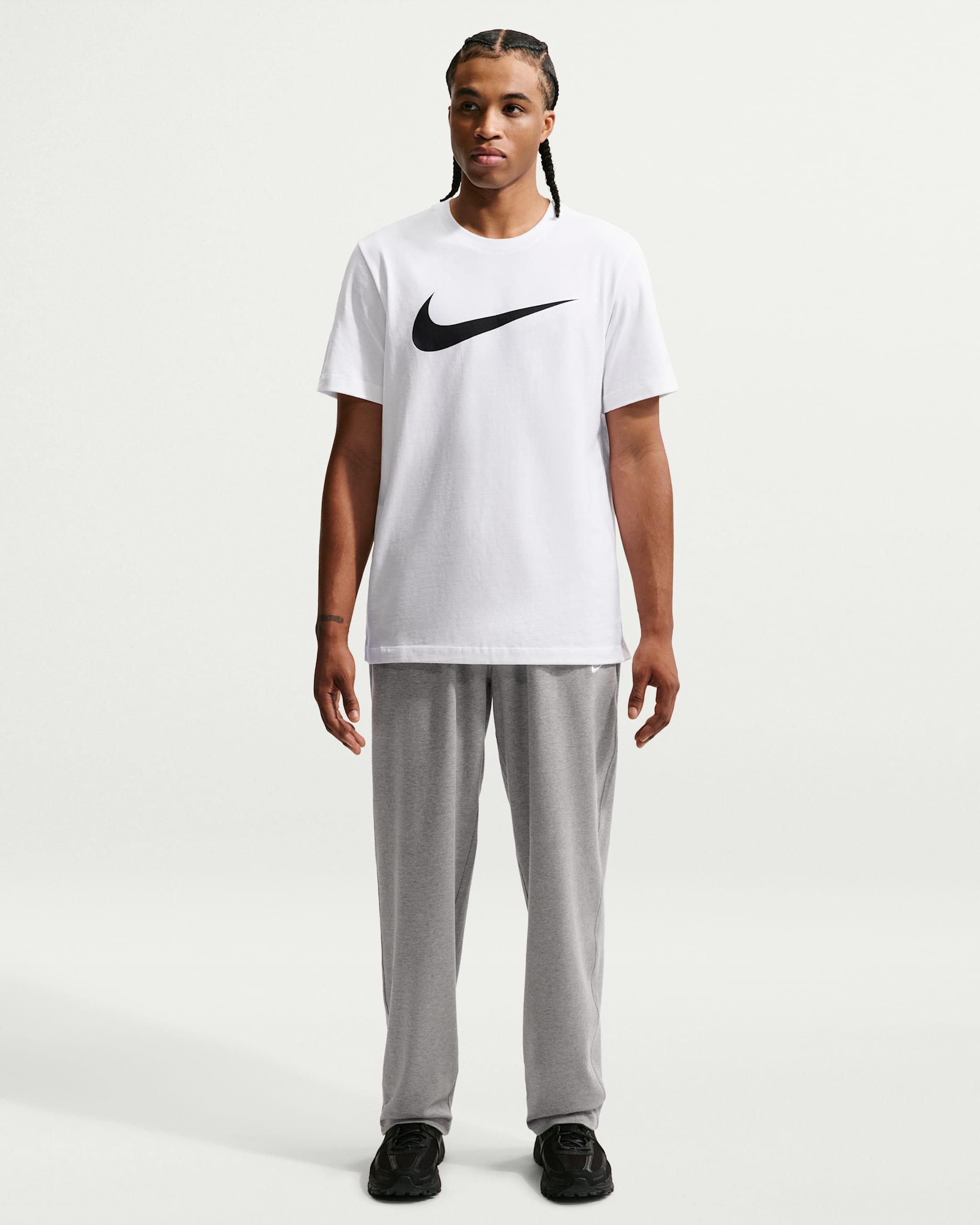 Nike Sportswear Club Men's Knit Open-Hem Trousers - Dark Grey Heather/White