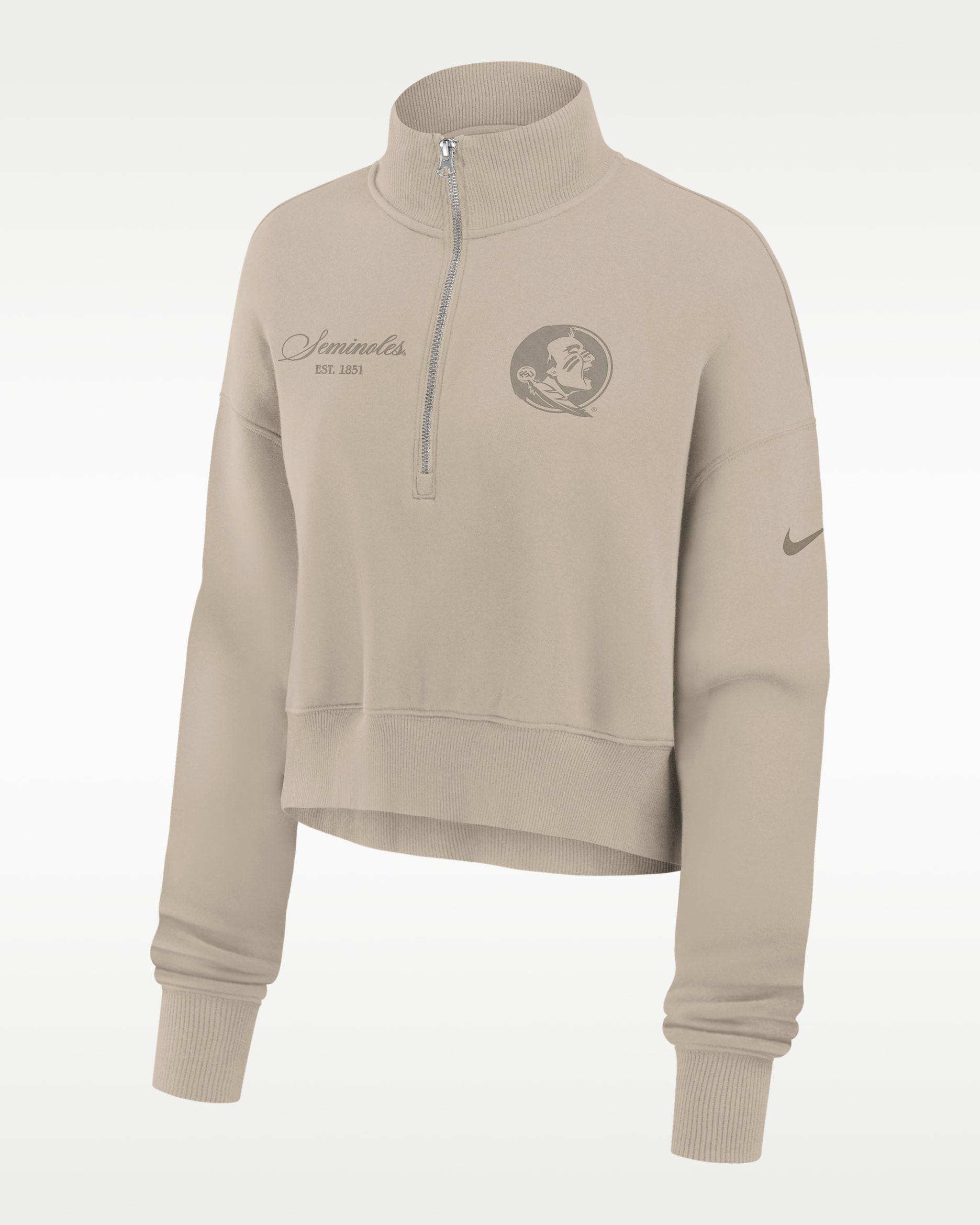 Florida State Neutral Stance Collection Phoenix Women's Nike College Oversized Cropped 1/4-Zip Crew - Tan/Beige