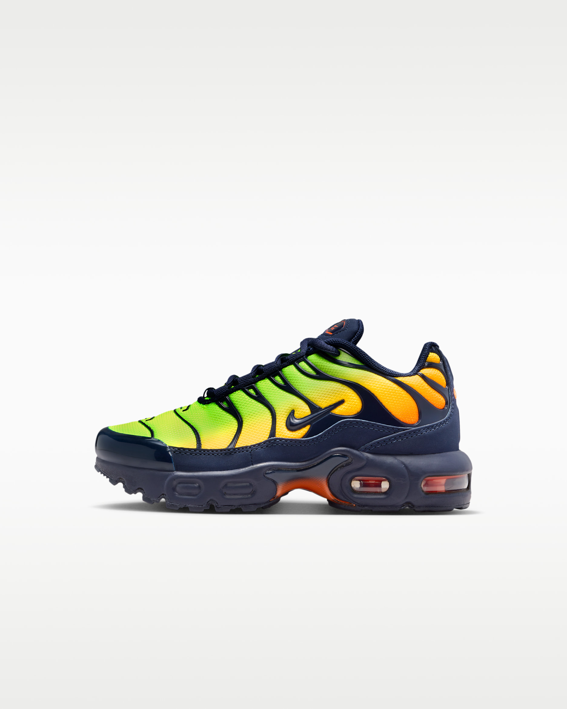 Tenis para niños de preescolar Nike Air Max Plus - Veneno limón/Hipercarmesí/Naranja láser/Azul oscuro