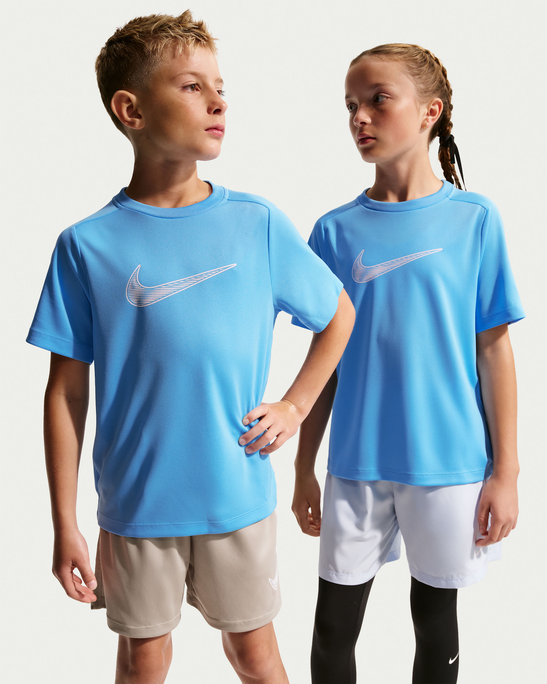 Koszulka treningowa z krótkim rękawem dla dużych dzieci (chłopców) Dri-FIT Nike Multi - Football Blue/Biel